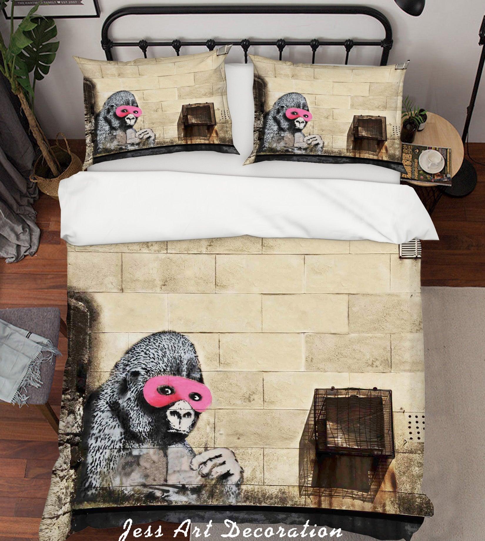 3D Banksy Gorilla Pink Mask Quilt Cover Set Bedding Set Duvet Cover Pillowcases  ZY D28- Jess Art Decoration