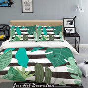 3D Green Leaves Stripes Quilt Cover Set Bedding Set Pillowcases 51- Jess Art Decoration
