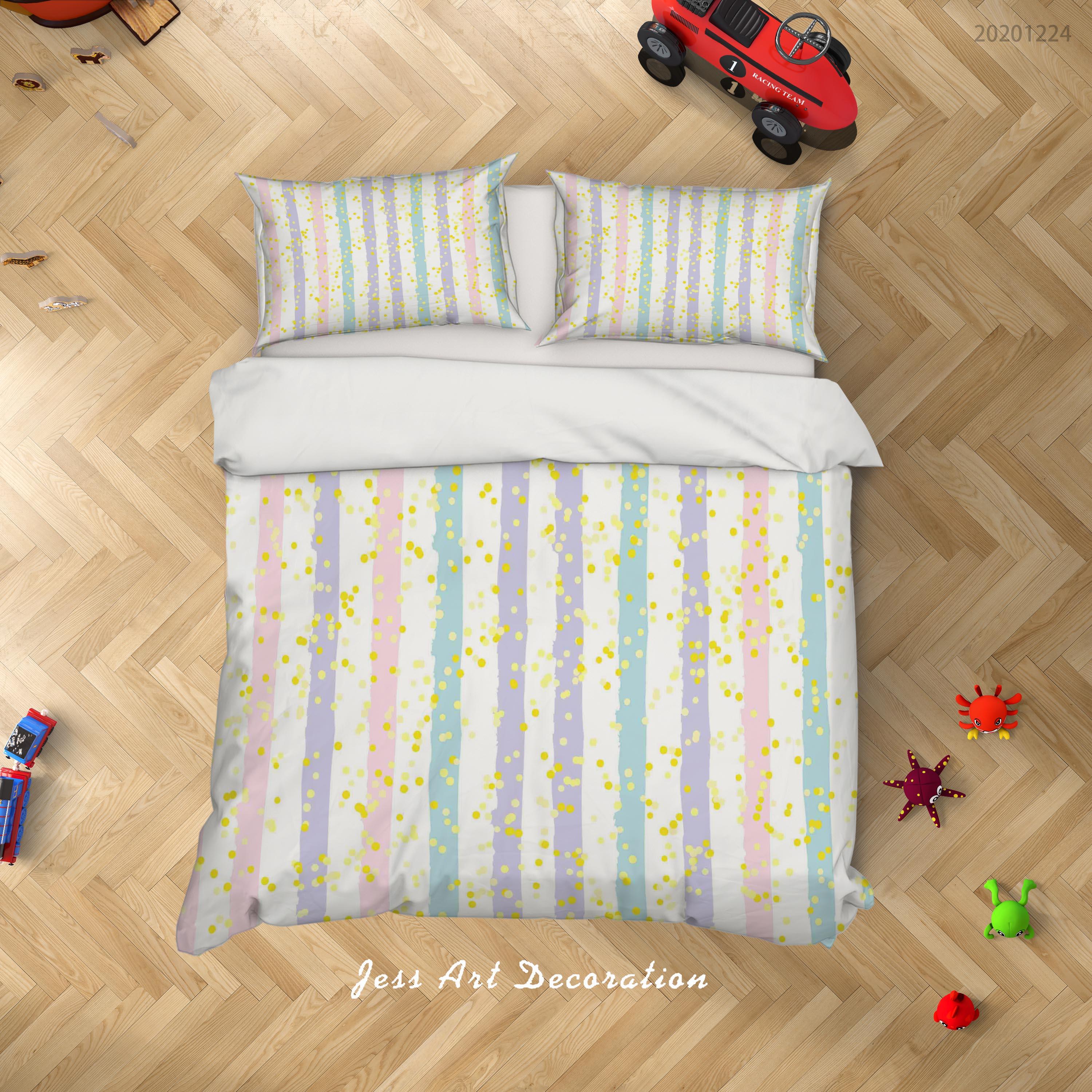 3D Watercolor Geometric Stripes Floral Quilt Cover Set Bedding Set Duvet Cover Pillowcases 169 LQH- Jess Art Decoration