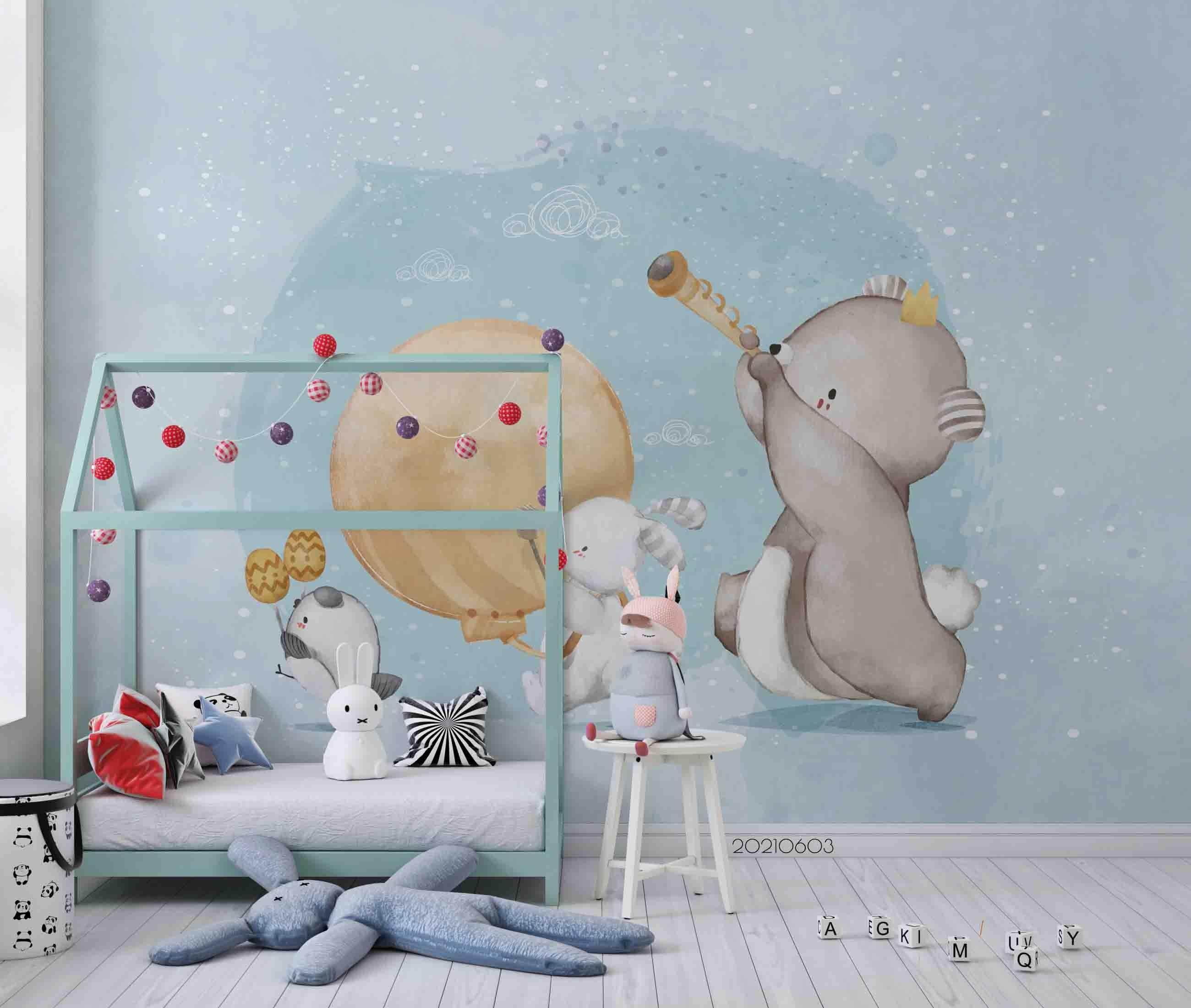 3D  Animal Cute Watercolor  Parade Wall Mural Wallpaper SWW560- Jess Art Decoration