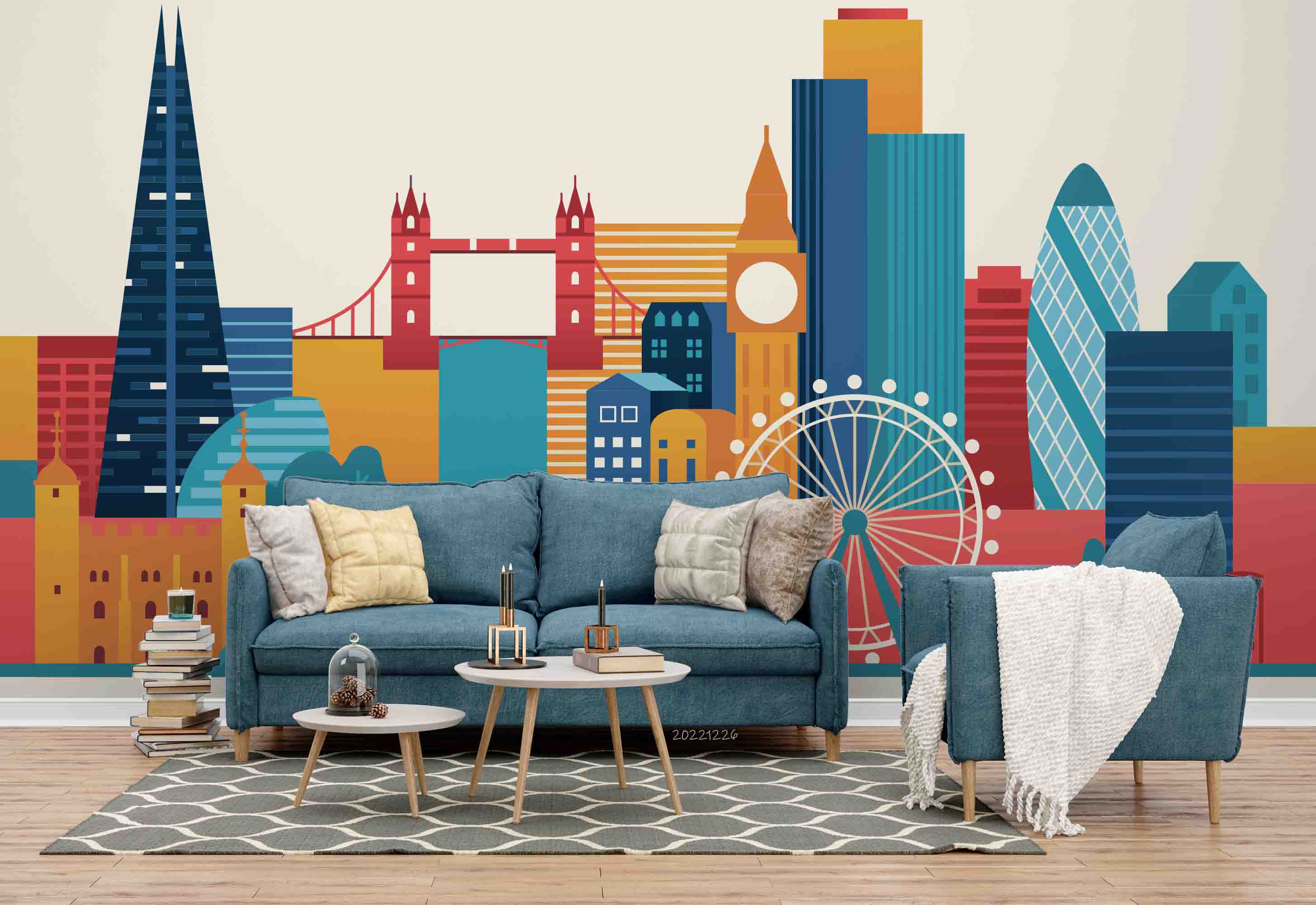 3D Colorful London City Skyline Wall Mural Wallpaper GD 1967- Jess Art Decoration