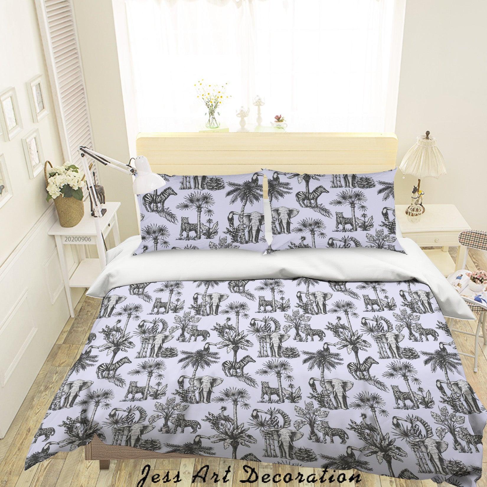 3D Vintage Tropical Leaves Zebra Elephant Pattern Quilt Cover Set Bedding Set Duvet Cover Pillowcases WJ 3661- Jess Art Decoration
