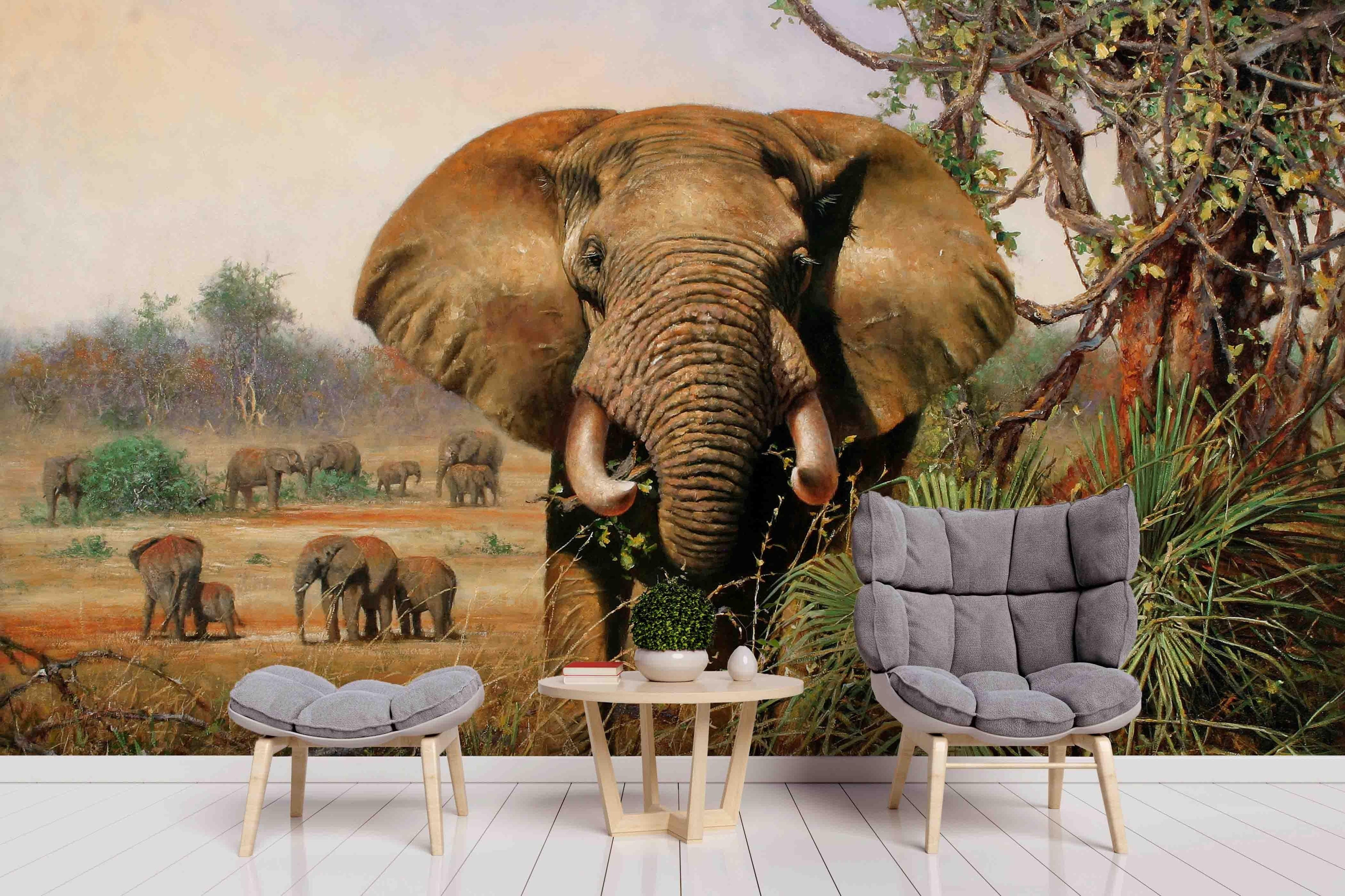 3D African Steppe Elephant Wall Mural Wallpaper 05- Jess Art Decoration