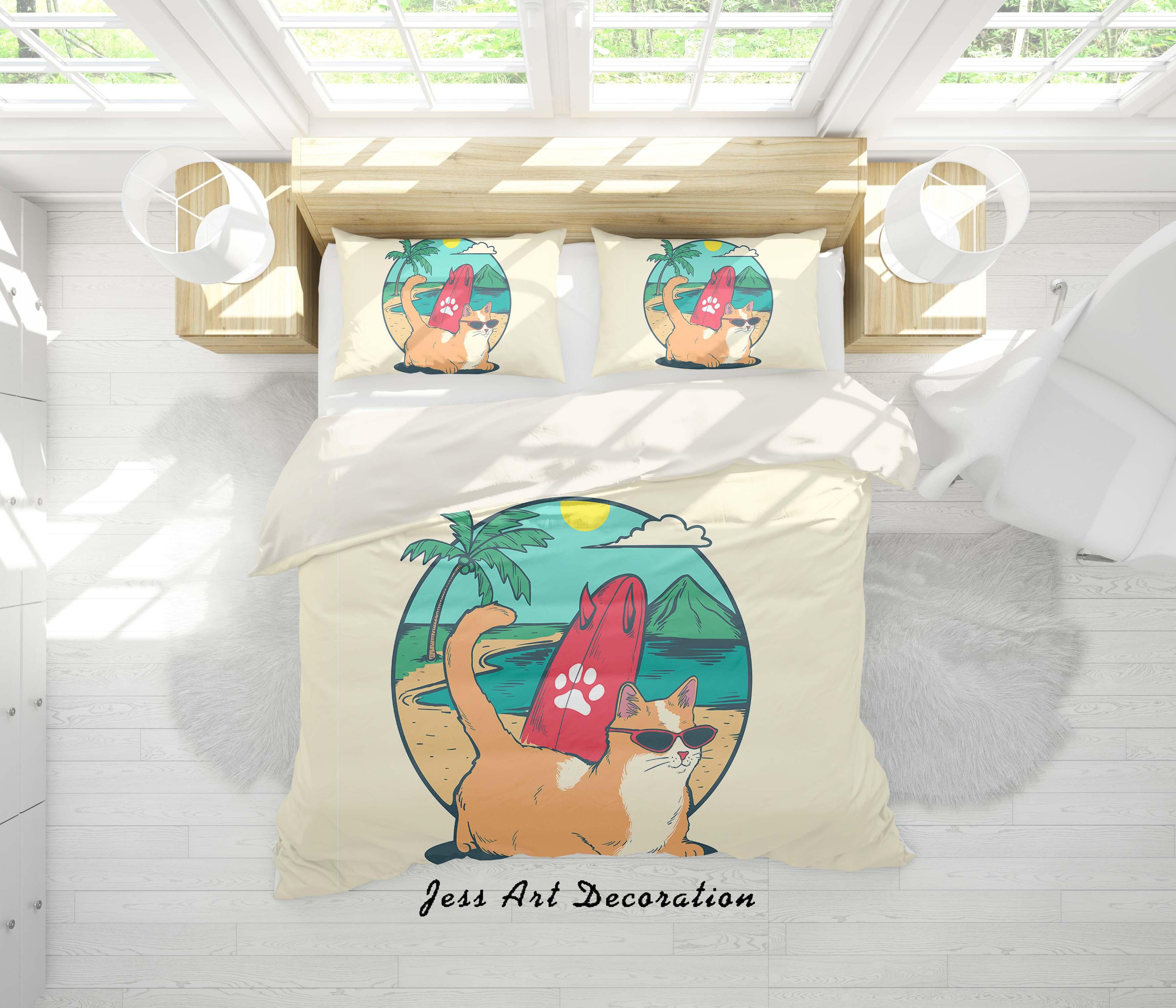 3D Beach Cat Glasses Quilt Cover Set Bedding Set Duvet Cover Pillowcases WJ 6810- Jess Art Decoration