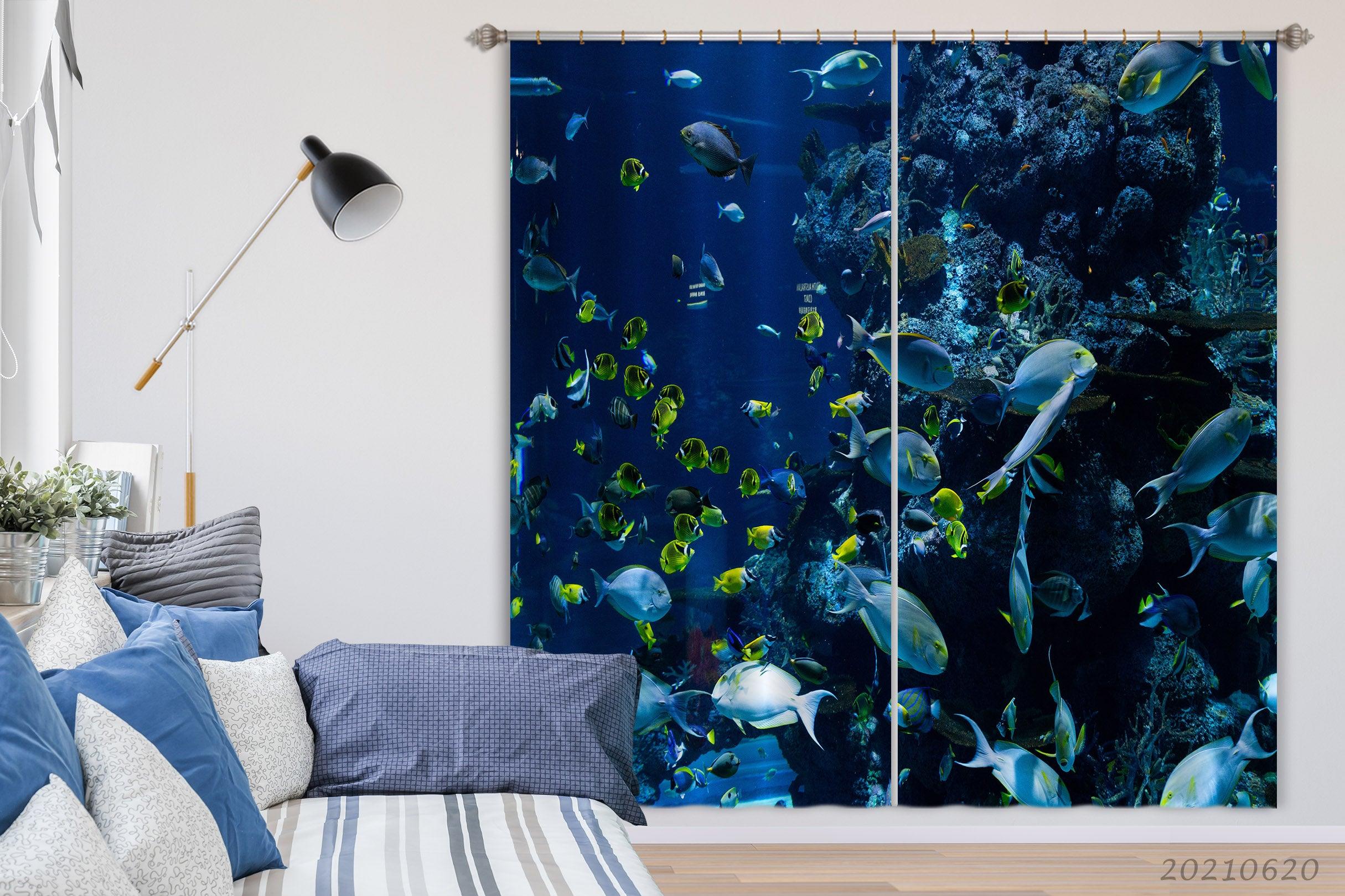 3D Blue Underwater World Fish Reef Curtains and Drapes GD 833- Jess Art Decoration