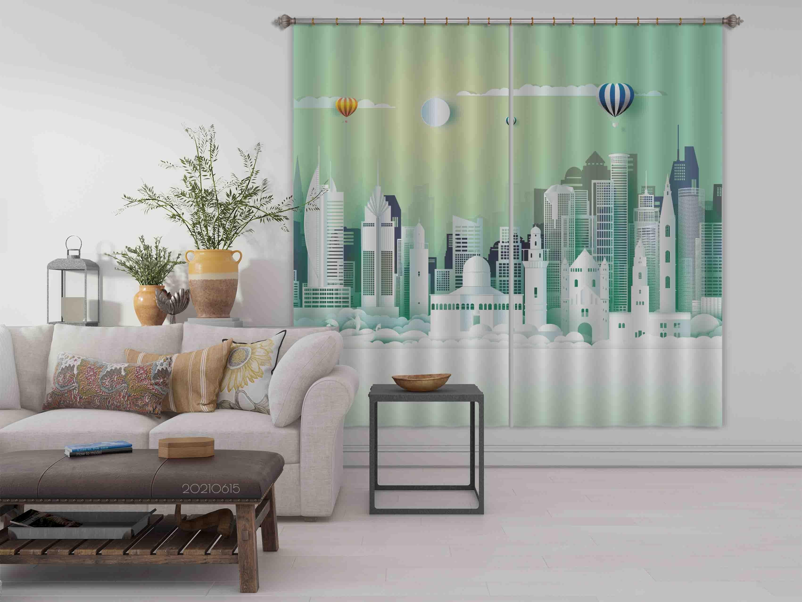 3D Abstract Architecture City Hot Air Balloon Curtains and Drapes LLL 433- Jess Art Decoration