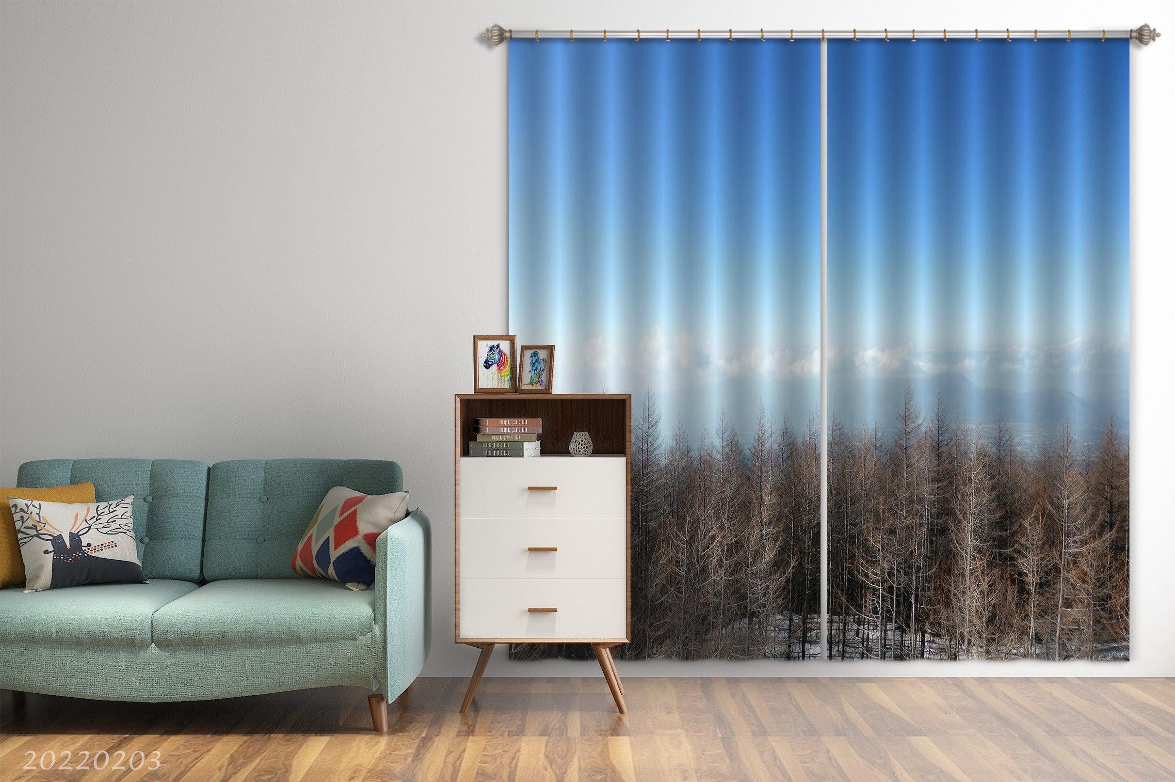 3D Winter Woods Cloud Scenery Curtains and Drapes GD 958- Jess Art Decoration