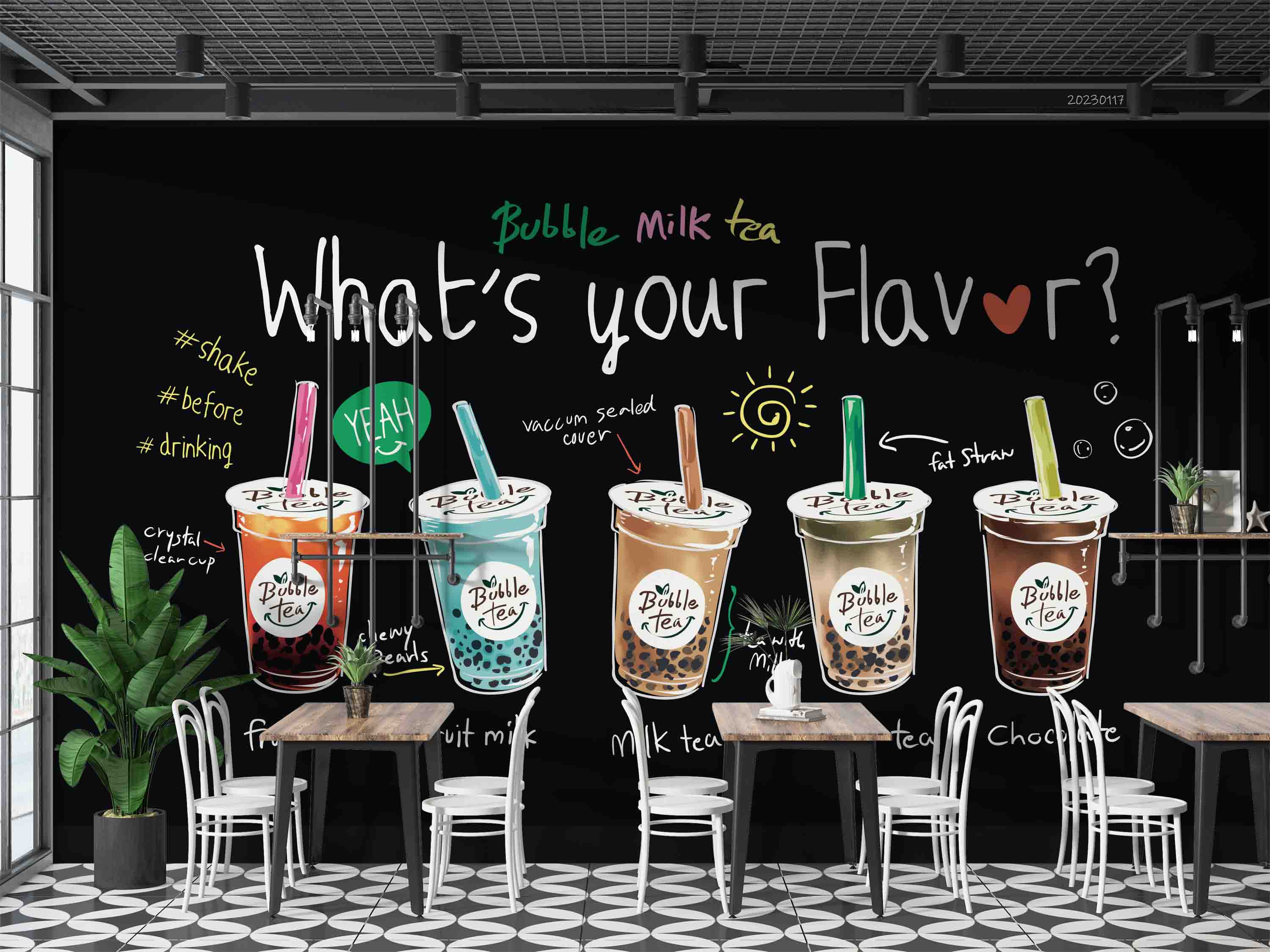 3D Bubble Tea Coffee Sippy Cup Wall Mural Wallpaper GD 1639- Jess Art Decoration