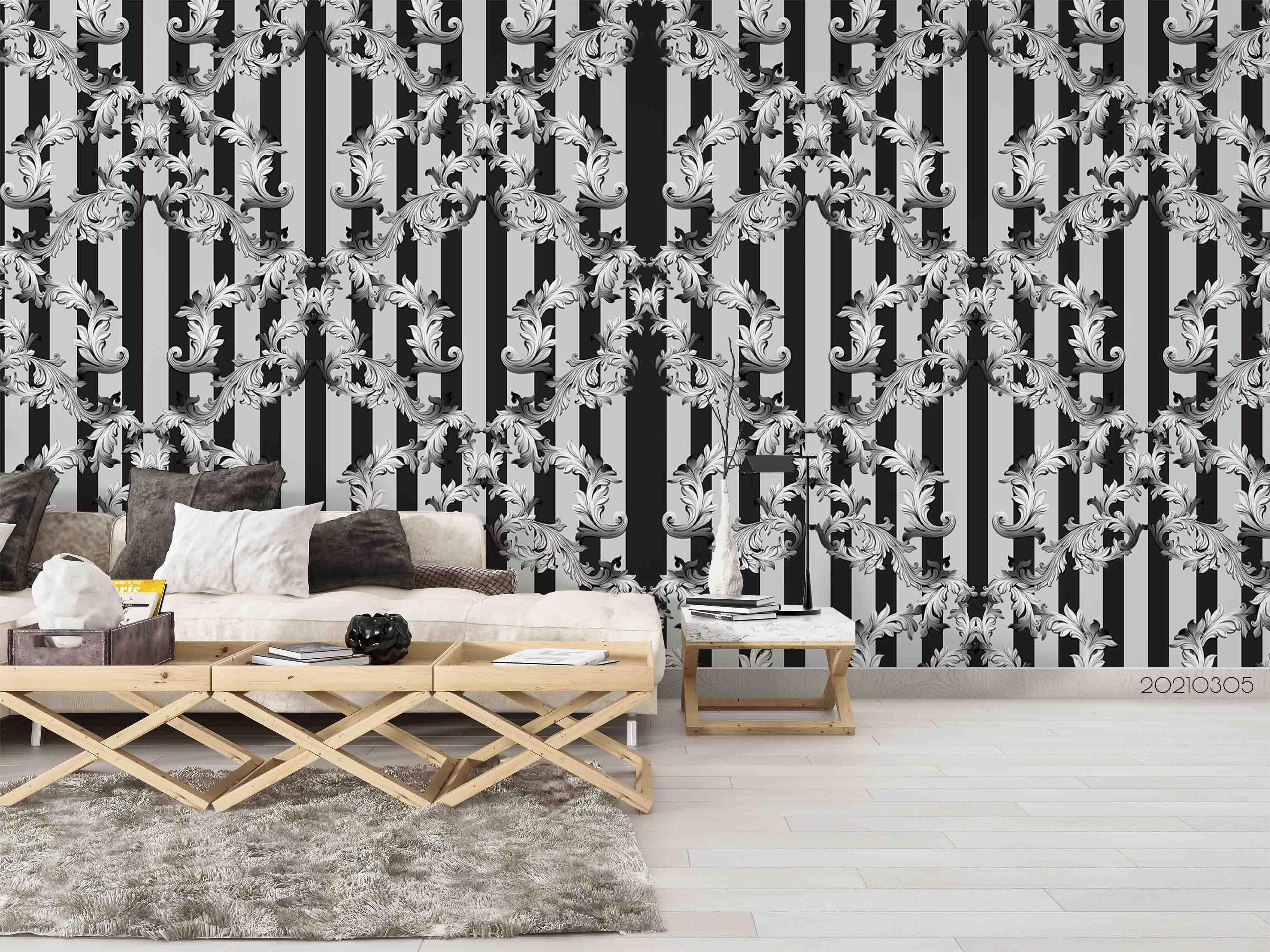 3D Hand Drawn Floral Stripes Wall Mural Wallpaper LQH 262- Jess Art Decoration