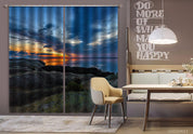 3D Ocean Golden Sky Wood Stone Mountain Curtains and Drapes GD 1326- Jess Art Decoration
