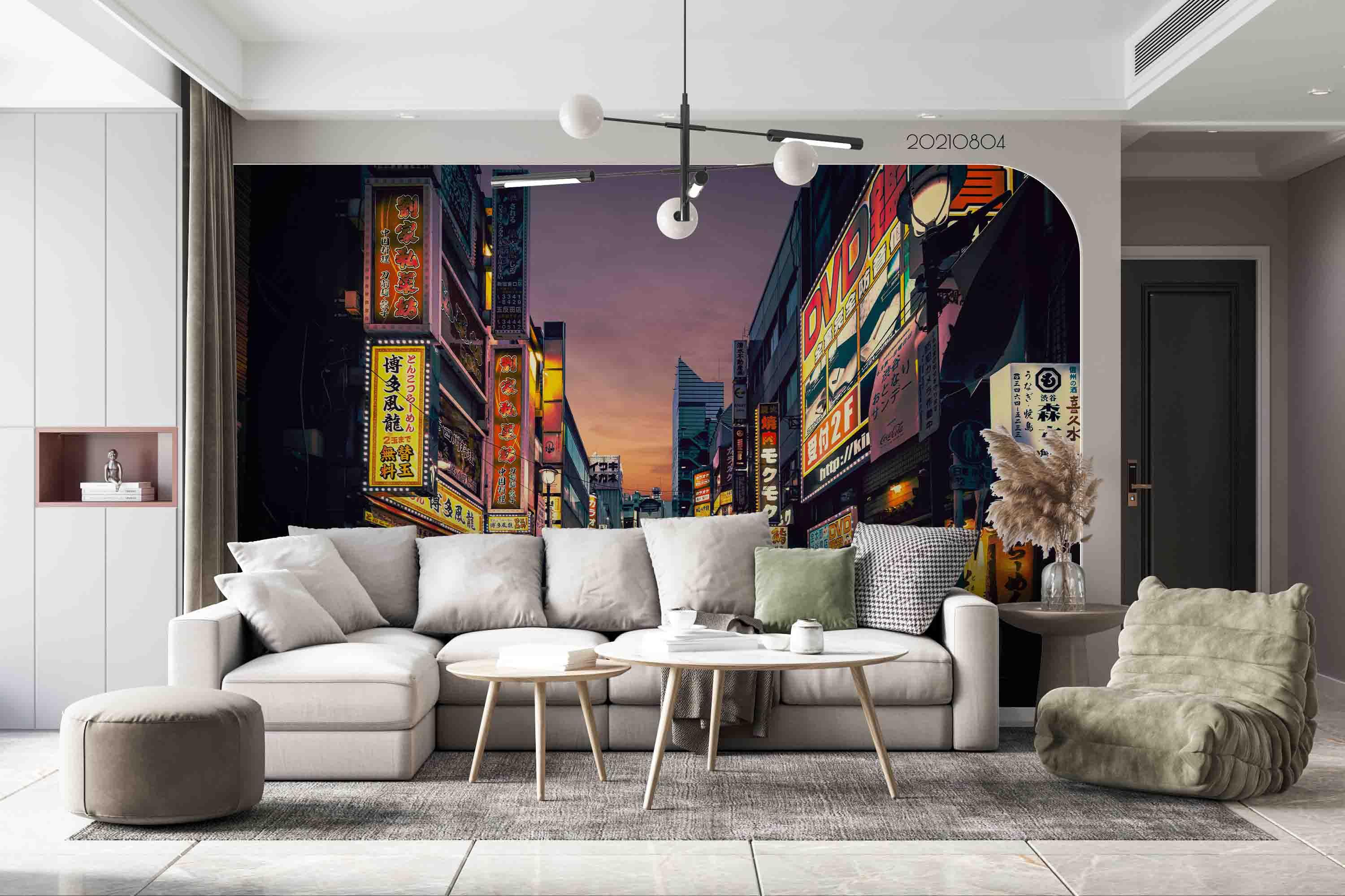 3D Night City Street View Busy Business District Wall Mural Wallpaper SWW5006- Jess Art Decoration