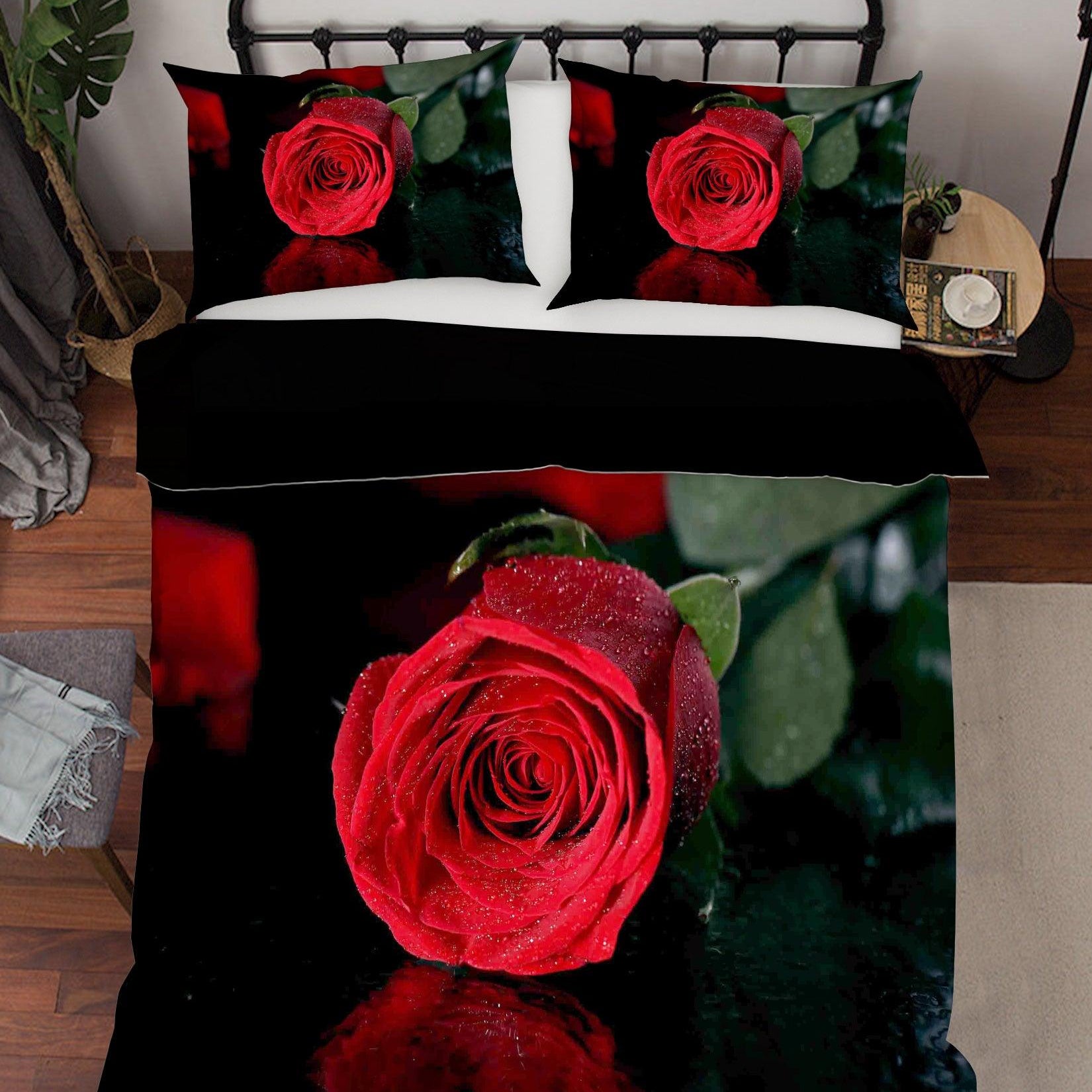 3D Embossed Rose Red Floral Plant Quilt Cover Set Bedding Set Duvet Cover Pillowcases LXL- Jess Art Decoration
