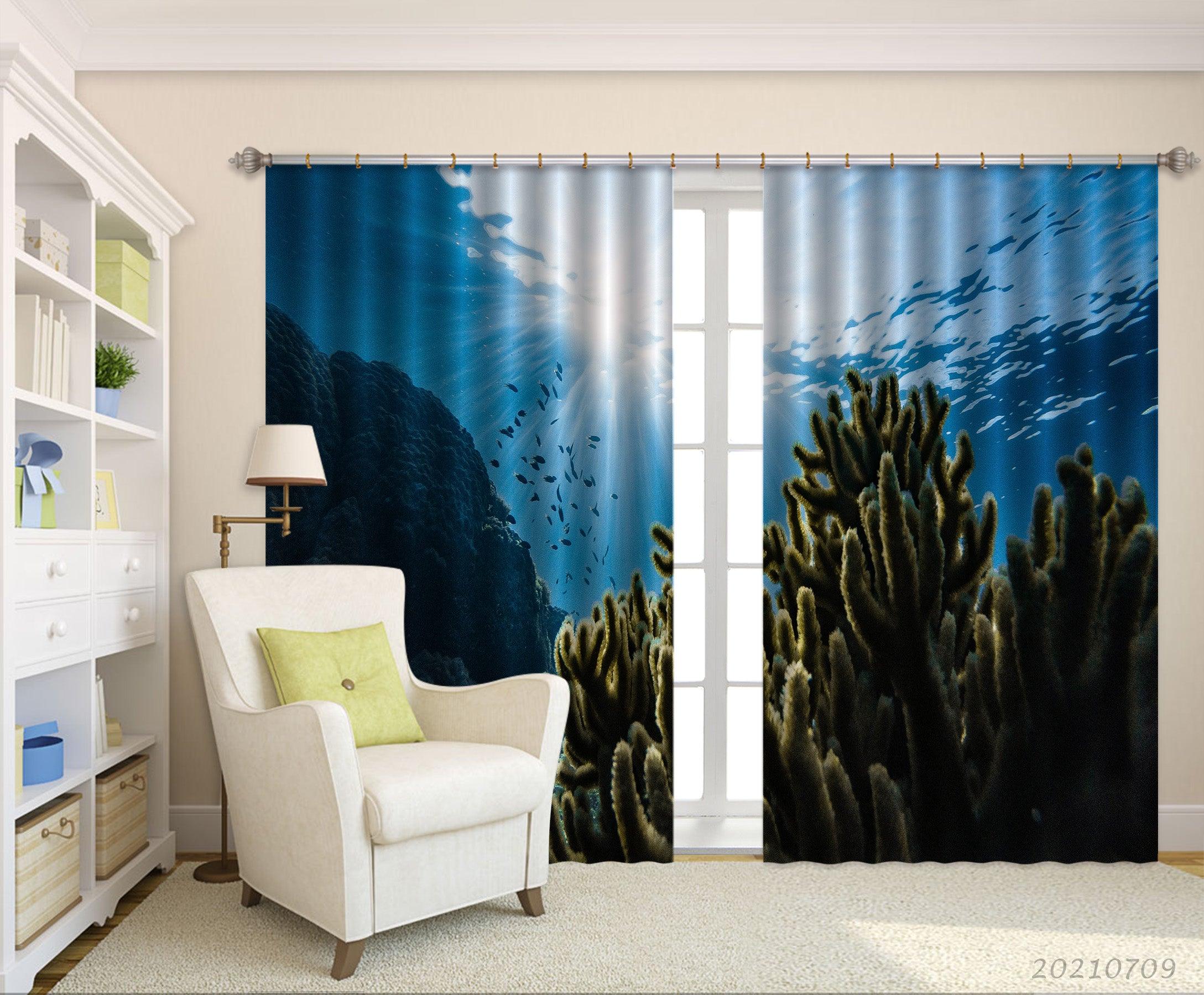 3D Blue Sea Coral Scenery Curtains and Drapes LQH 10- Jess Art Decoration