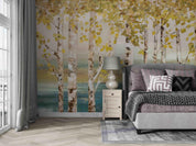 3D Hand Drawn Natural Scenery Riverside Birch Forest Golden Leaves Oil Painting Wall Mural Wallpaper GD 1888- Jess Art Decoration