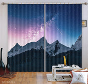 3D Snow Mountain Peak Woods Purple Blue Star Sky Curtains and Drapes GD 2275- Jess Art Decoration