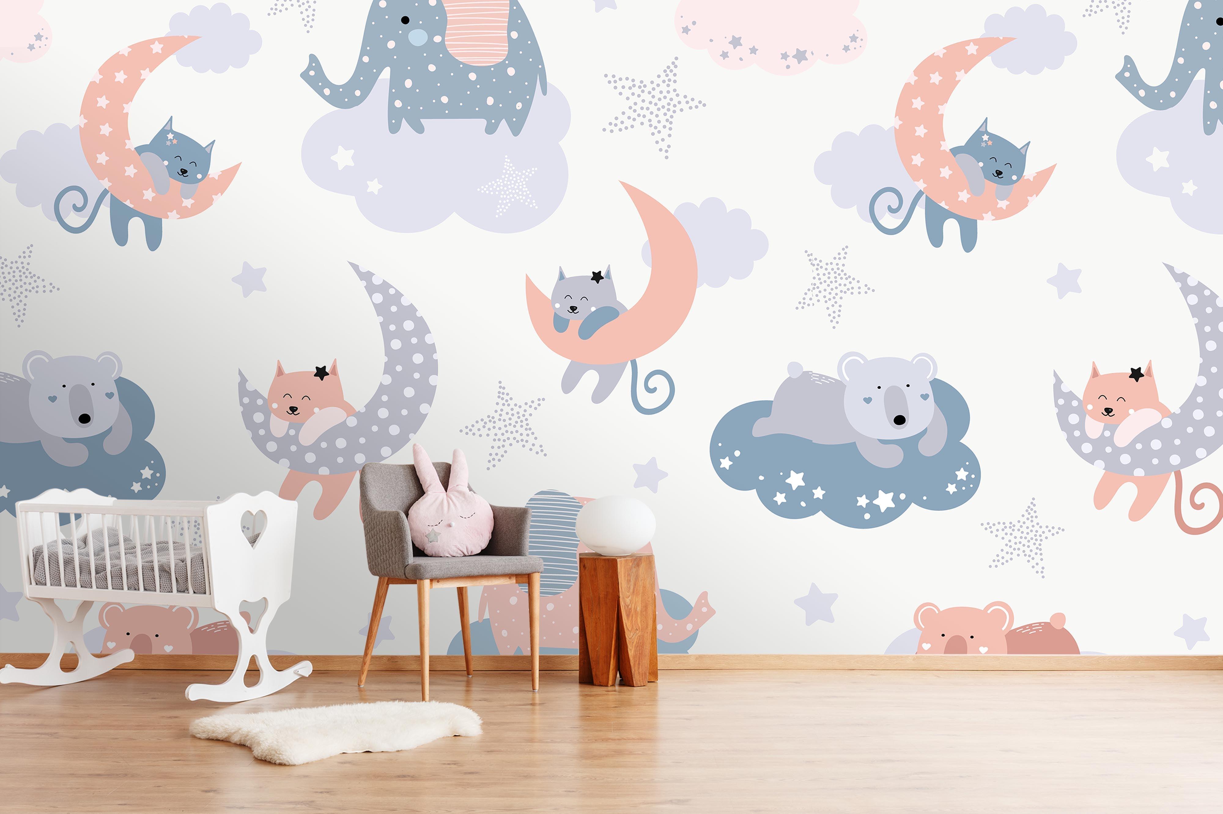 3D cartoon moon animals wall mural wallpaper 22- Jess Art Decoration