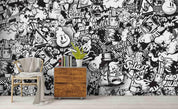 3D Black White Graffiti Doodle black white graffiti doodle wall wall mural wallpaper for office - view 2