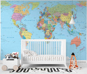 3D Blue World Map Wall Mural Wallpaper LQH 614- Jess Art Decoration