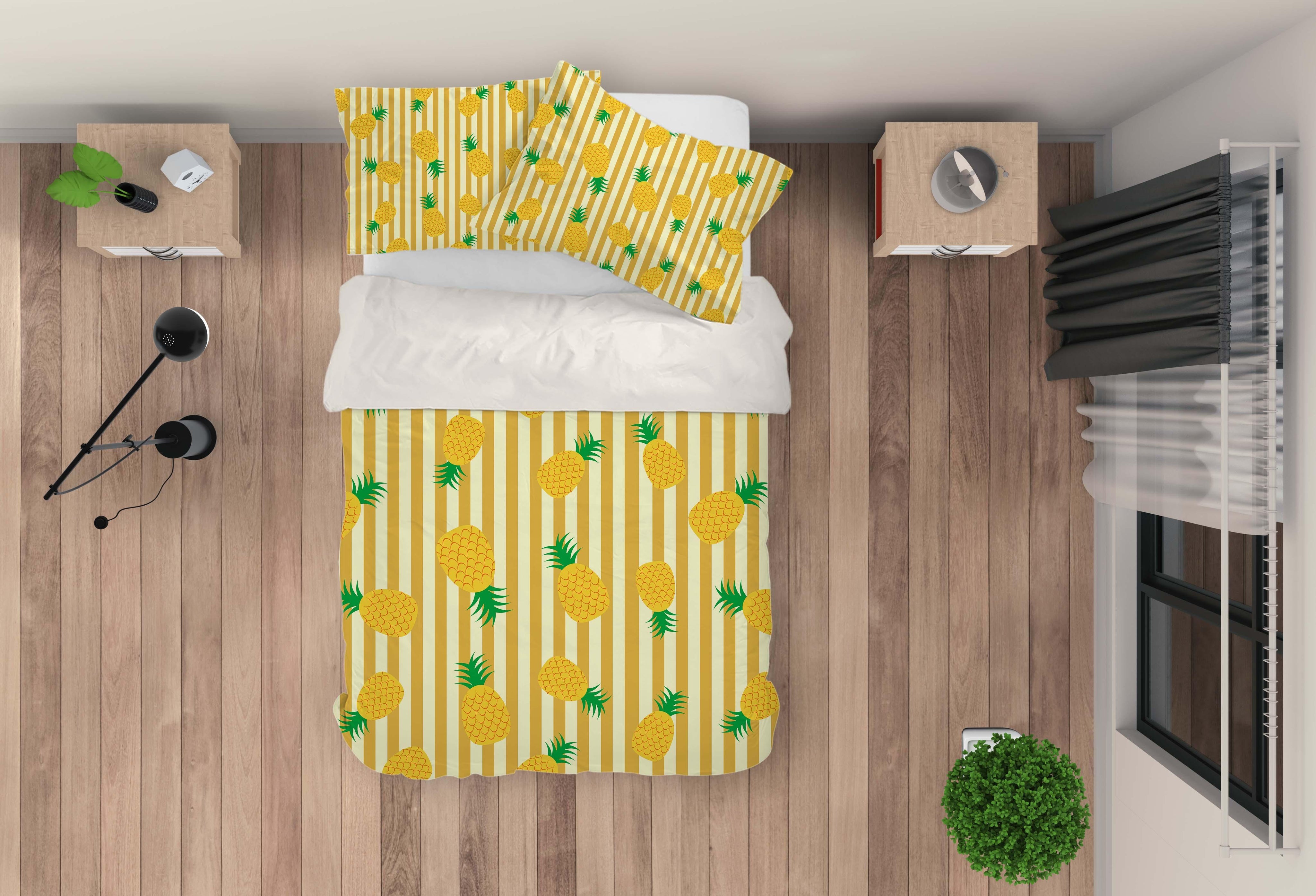 3D Cartoon Yellow Pineapple Quilt Cover Set Bedding Set Pillowcases 47- Jess Art Decoration