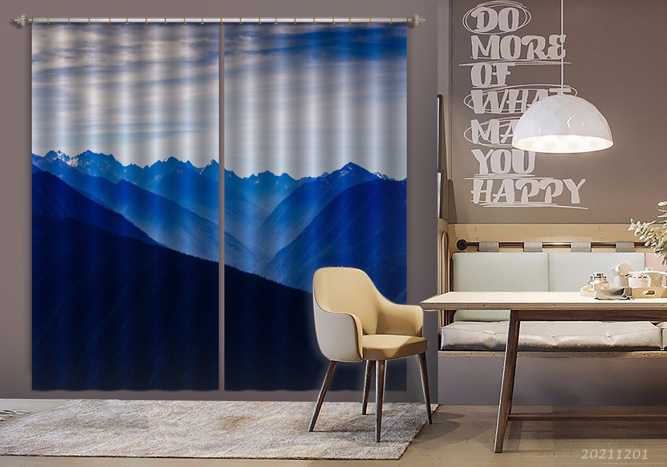 3D Sky Mountain Landscape Blue Curtains and Drapes LLL 137- Jess Art Decoration