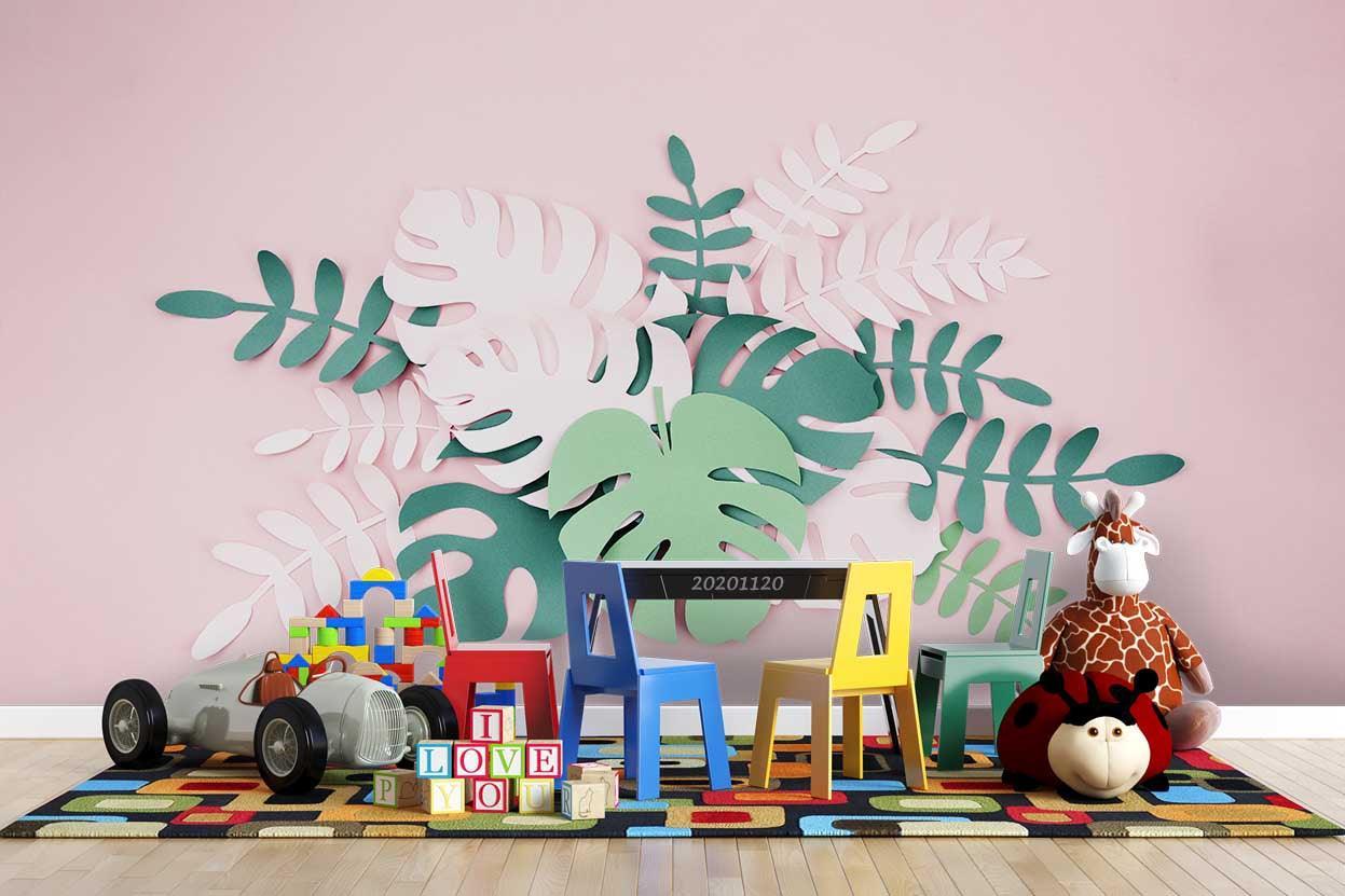 3D Hand Drawn Tropical Leaf Pink Wall Mural Wallpaper LQH 298- Jess Art Decoration