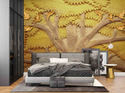 3D Embossed Golden Tree Leaf Bird Wall Mural Wallpaper GD 50- Jess Art Decoration