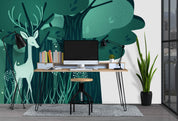 3D Cartoon Green Forest Deer Wall Mural Wallpaper A062 LQH- Jess Art Decoration