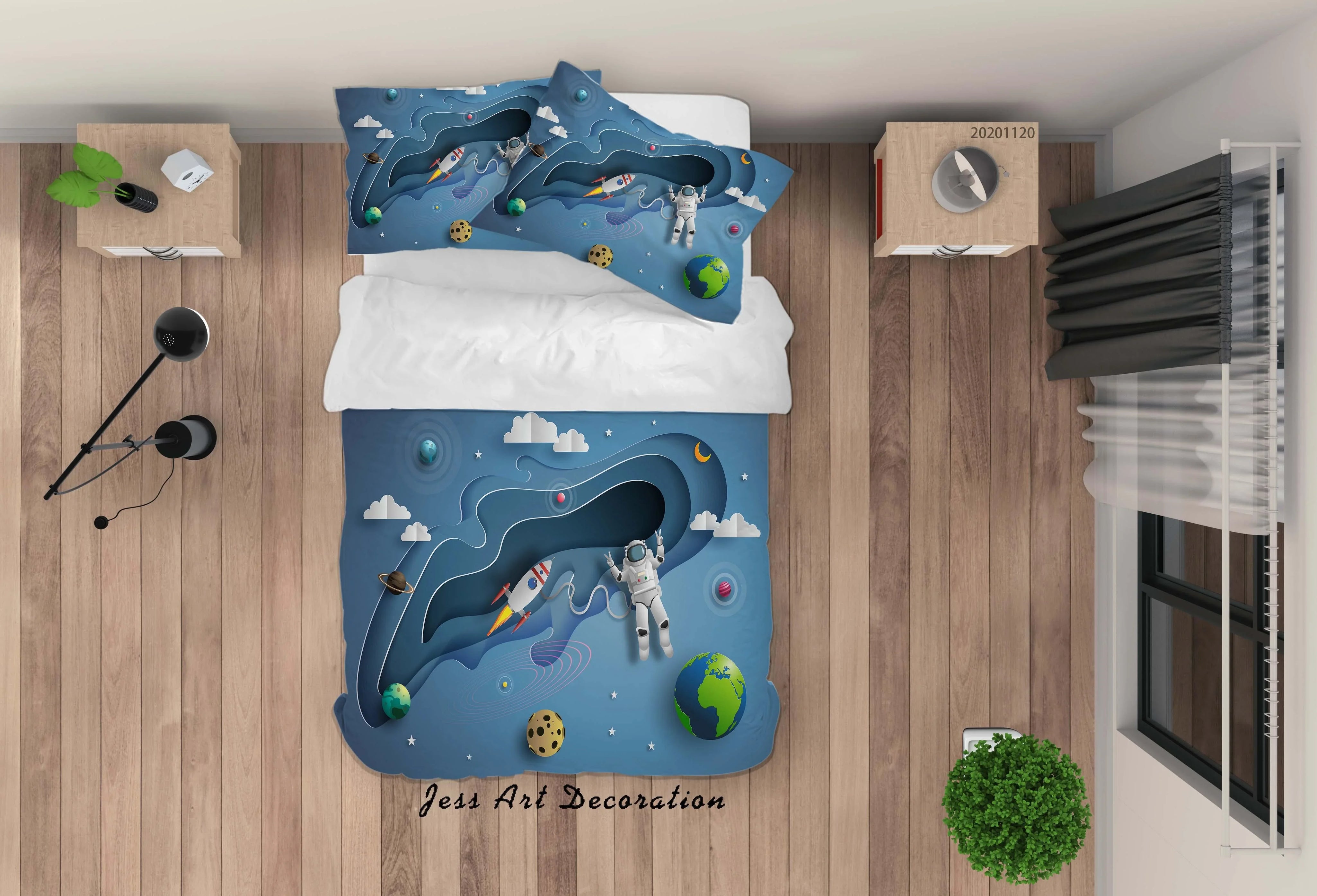 3D Space Astronaut Colorful Planet Cloud Blue Quilt Cover Set Bedding Set Duvet Cover Pillowcases LXL- Jess Art Decoration