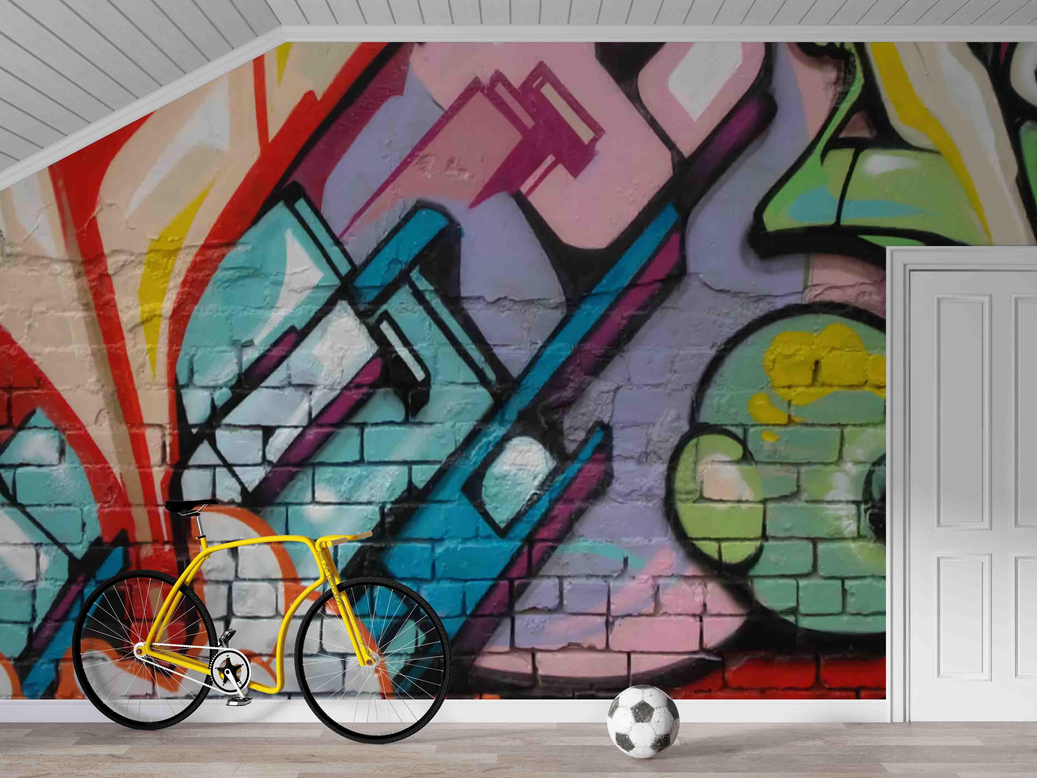Abstract Graffiti Colorful Pattern Wallpaper urban graffiti wall mural for teen room, studio or feature wall - view 2