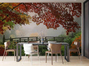 3D Red Maple Leaf Green Plant Bridge Wall Mural Wallpaper GD 2479- Jess Art Decoration