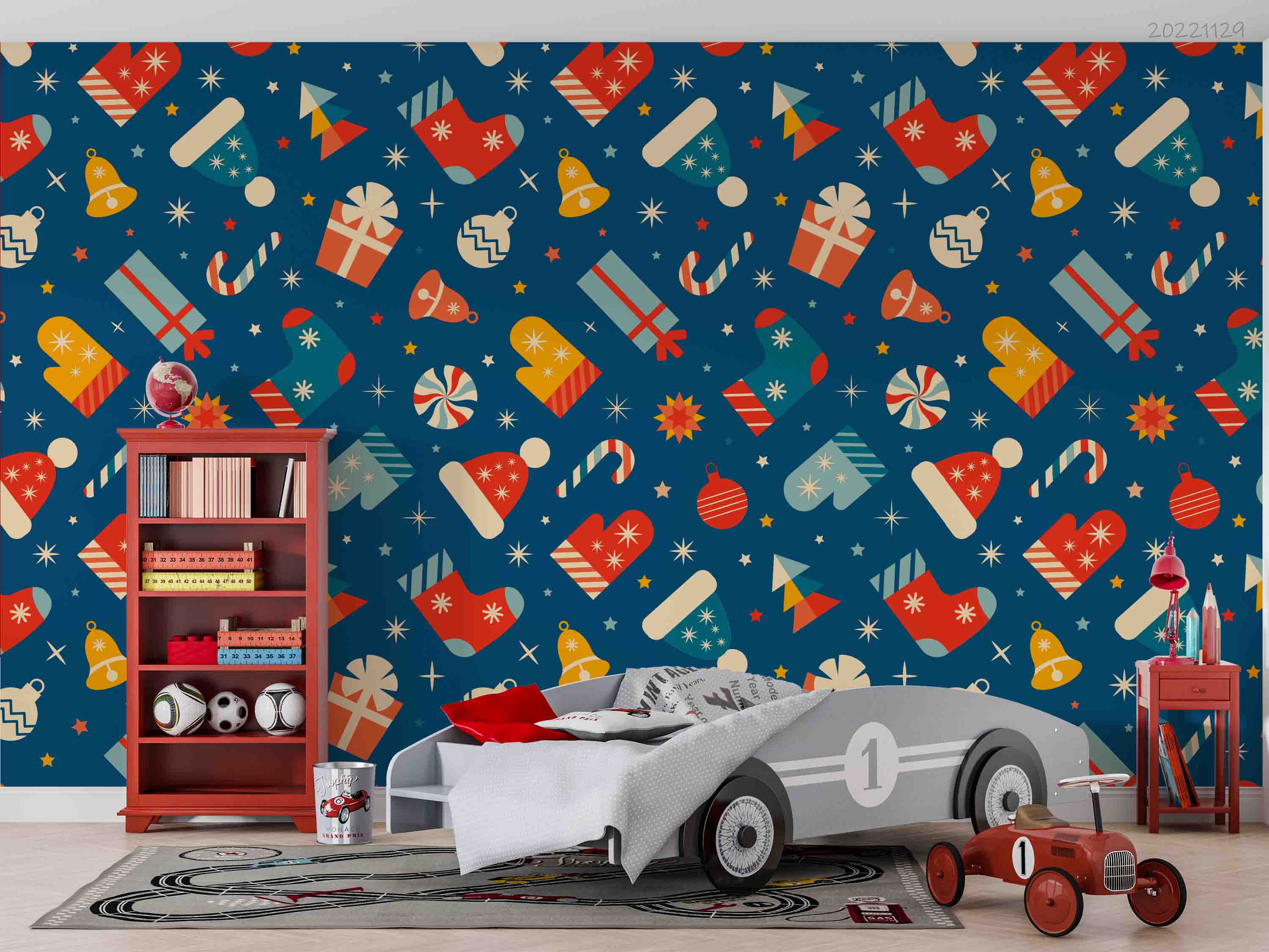 3D Vintage Watercolor Christmas Element Wall Mural Wallpaper GD 2022- Jess Art Decoration