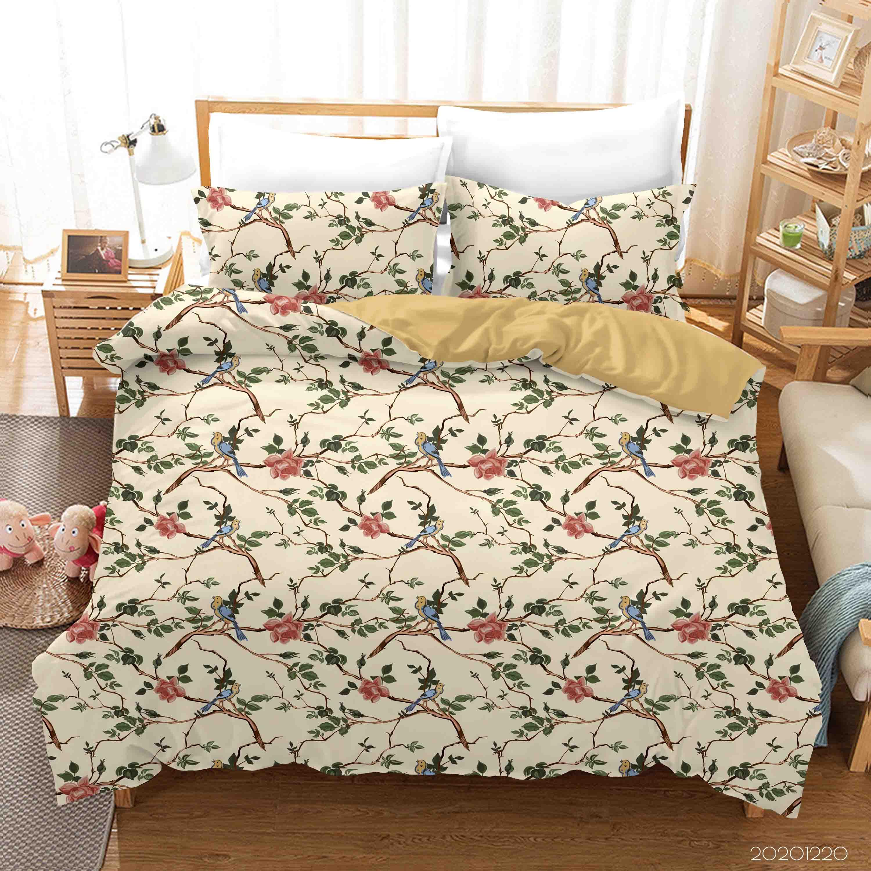 3D Hand Drawn Animal Bird Branch Floral Quilt Cover Set Bedding Set Duvet Cover Pillowcases 64- Jess Art Decoration