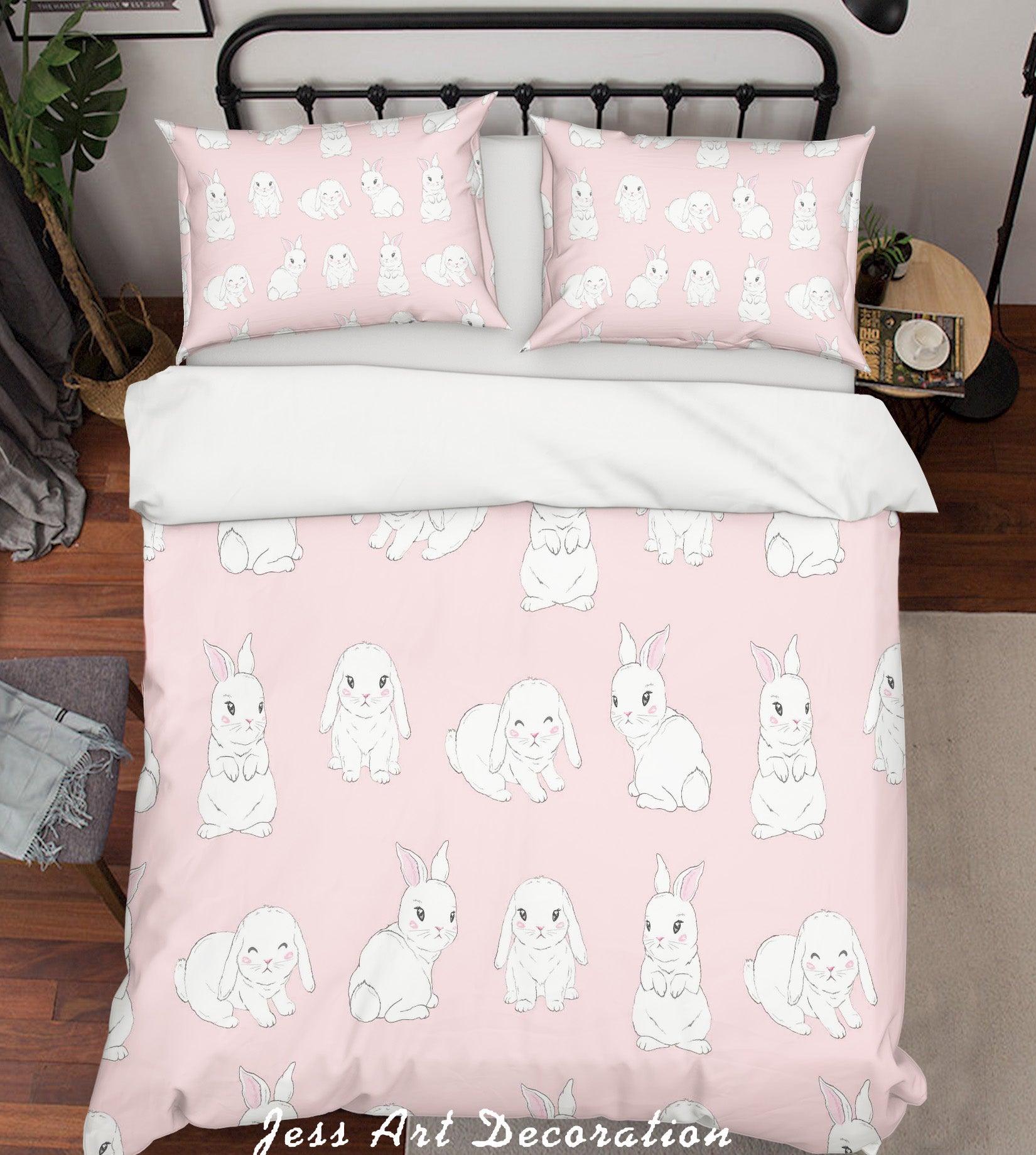 3D White Rabbit Pink Background Quilt Cover Set Bedding Set Pillowcases  17- Jess Art Decoration