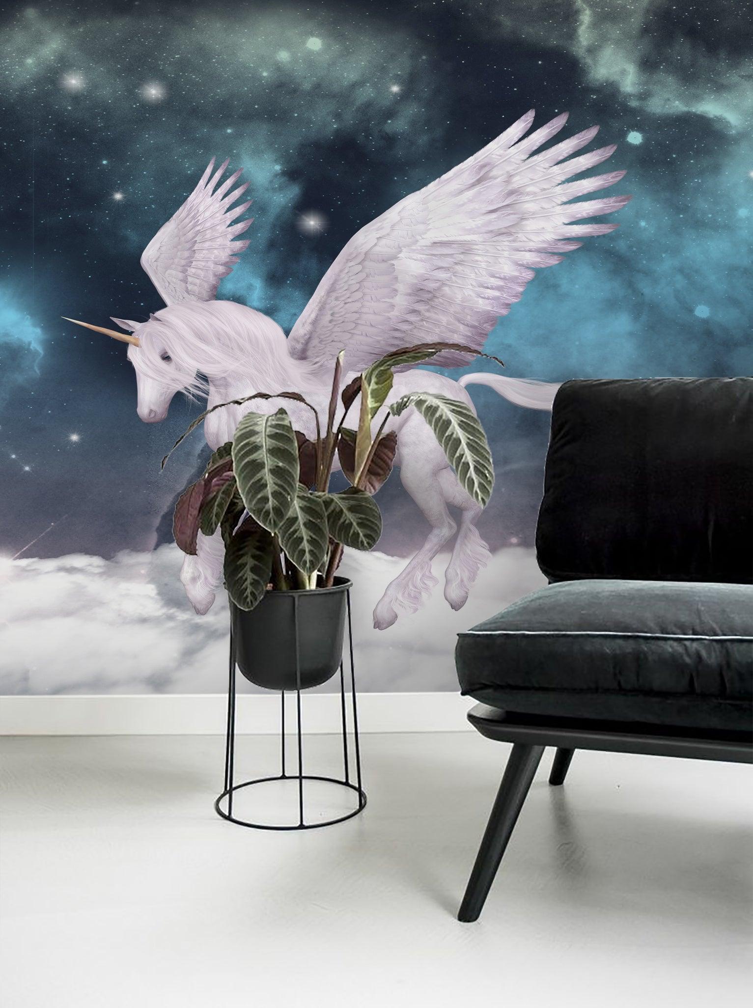 3D Blue Star Flying Horse Wall Mural Wallpaper 127- Jess Art Decoration