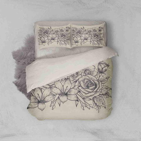3D Beige Floral Quilt Cover Set Bedding Set Pillowcases 99- Jess Art Decoration