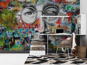 3D Graffiti Male Face Glasses Letter Heart Wall Mural Wallpaper GD 2832- Jess Art Decoration