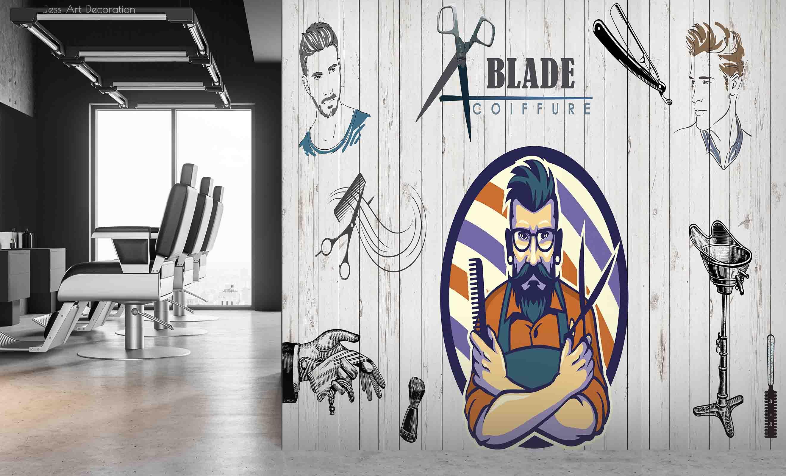 Barbershop Scissors Tool Men Shop Wallpaper barbershop graffiti wall mural for barber shop - view 2