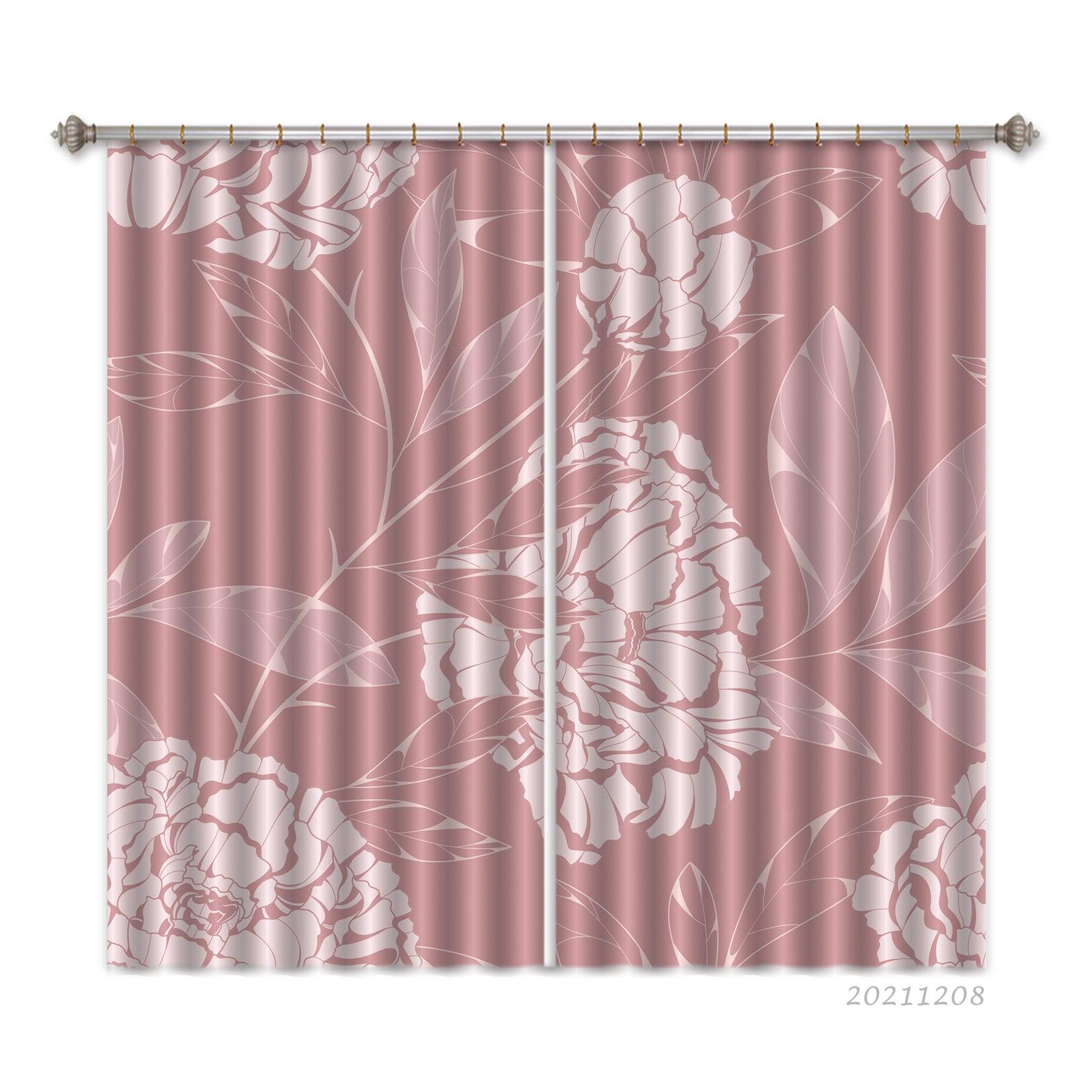 3D Hand Drawn Floral Carnation Pink Curtains and Drapes LLL 652- Jess Art Decoration