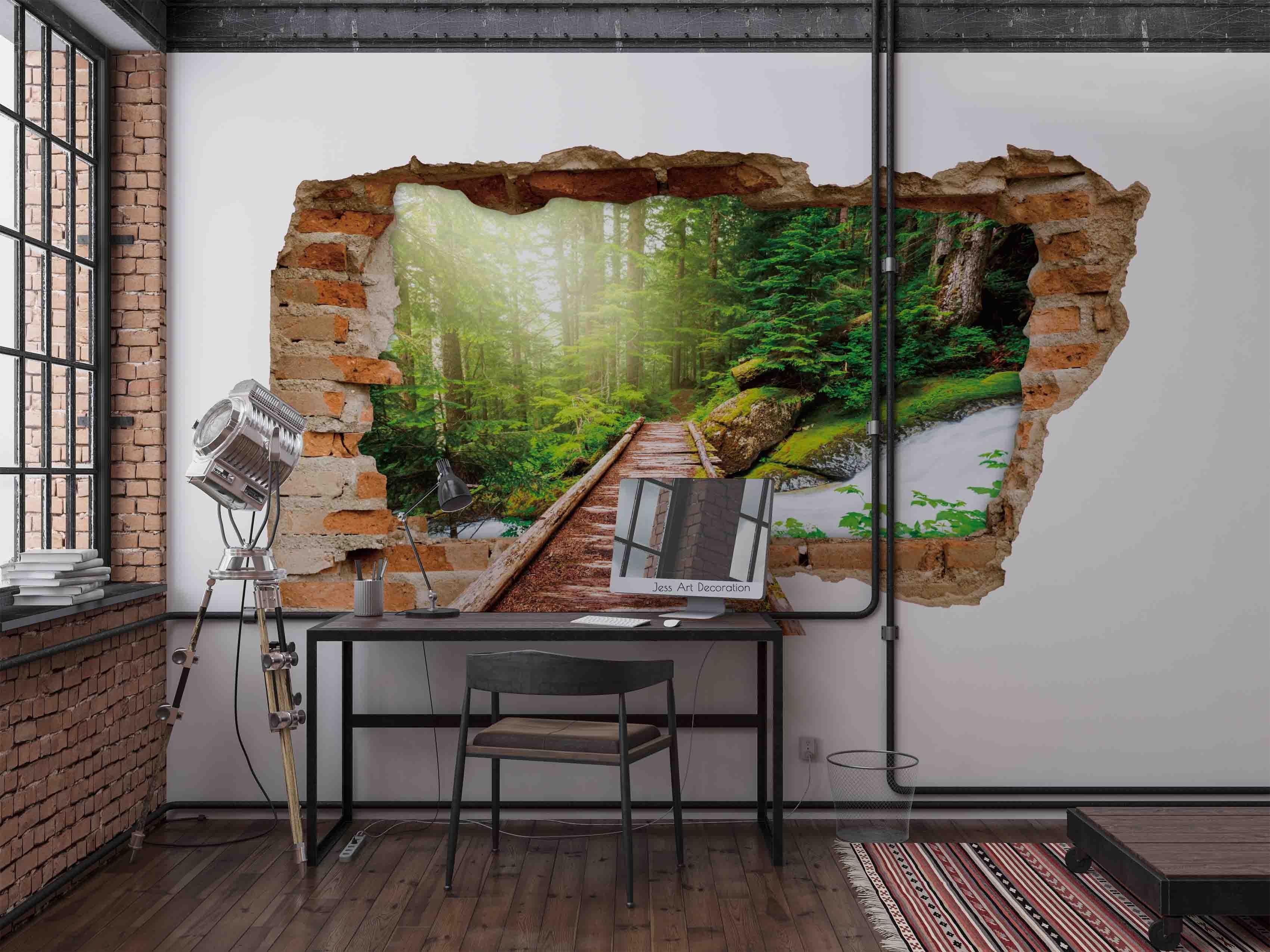 3D Brick Forest Track Wall Mural Wallpaper sww 289- Jess Art Decoration
