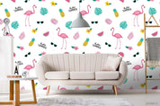 3D Cartoon Colorful Floral Flamingo Wall Mural Wallpaper LXL 1020- Jess Art Decoration