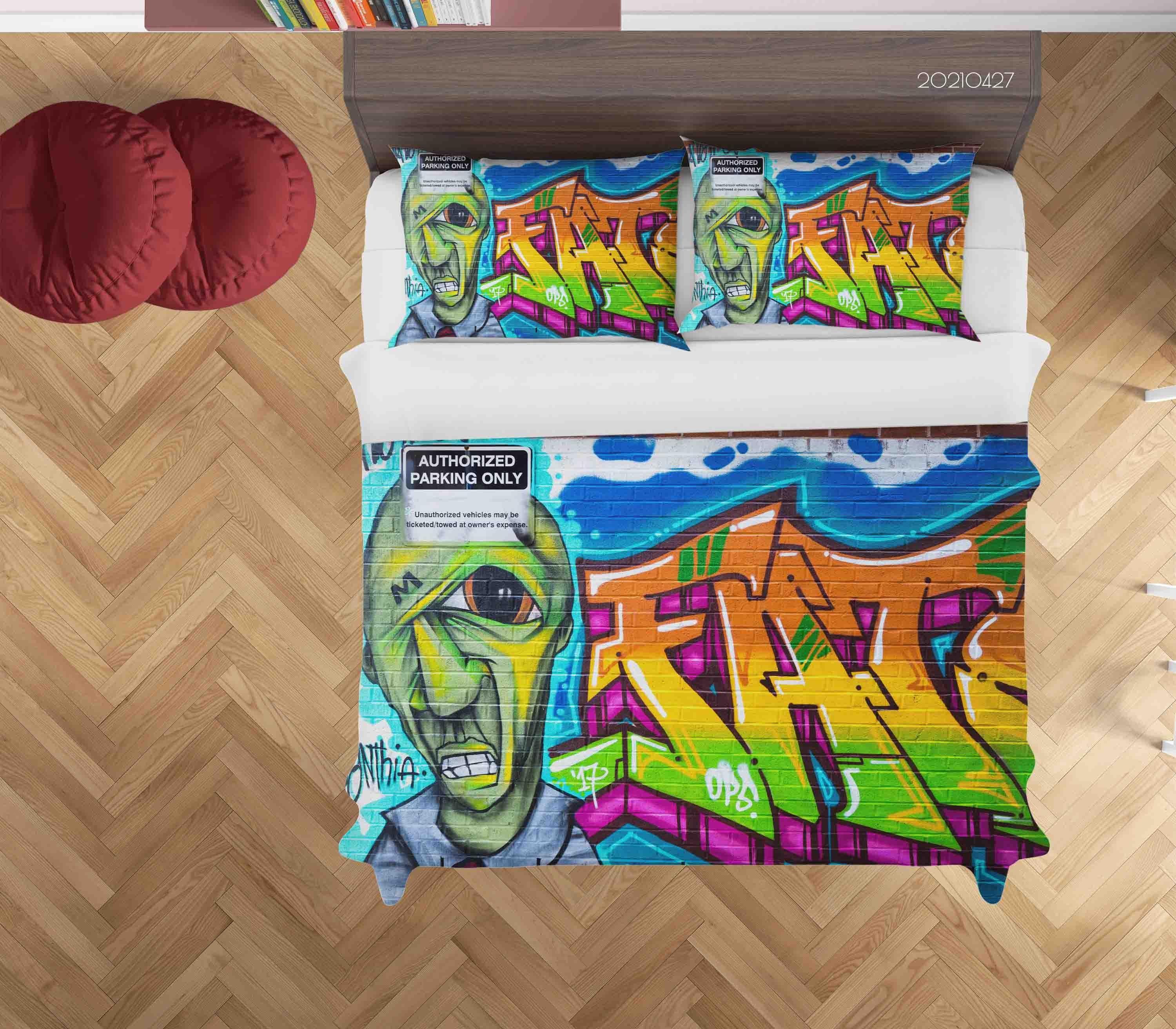 3D Abstract Colored Street Graffiti Quilt Cover Set Bedding Set Duvet Cover Pillowcases 113- Jess Art Decoration