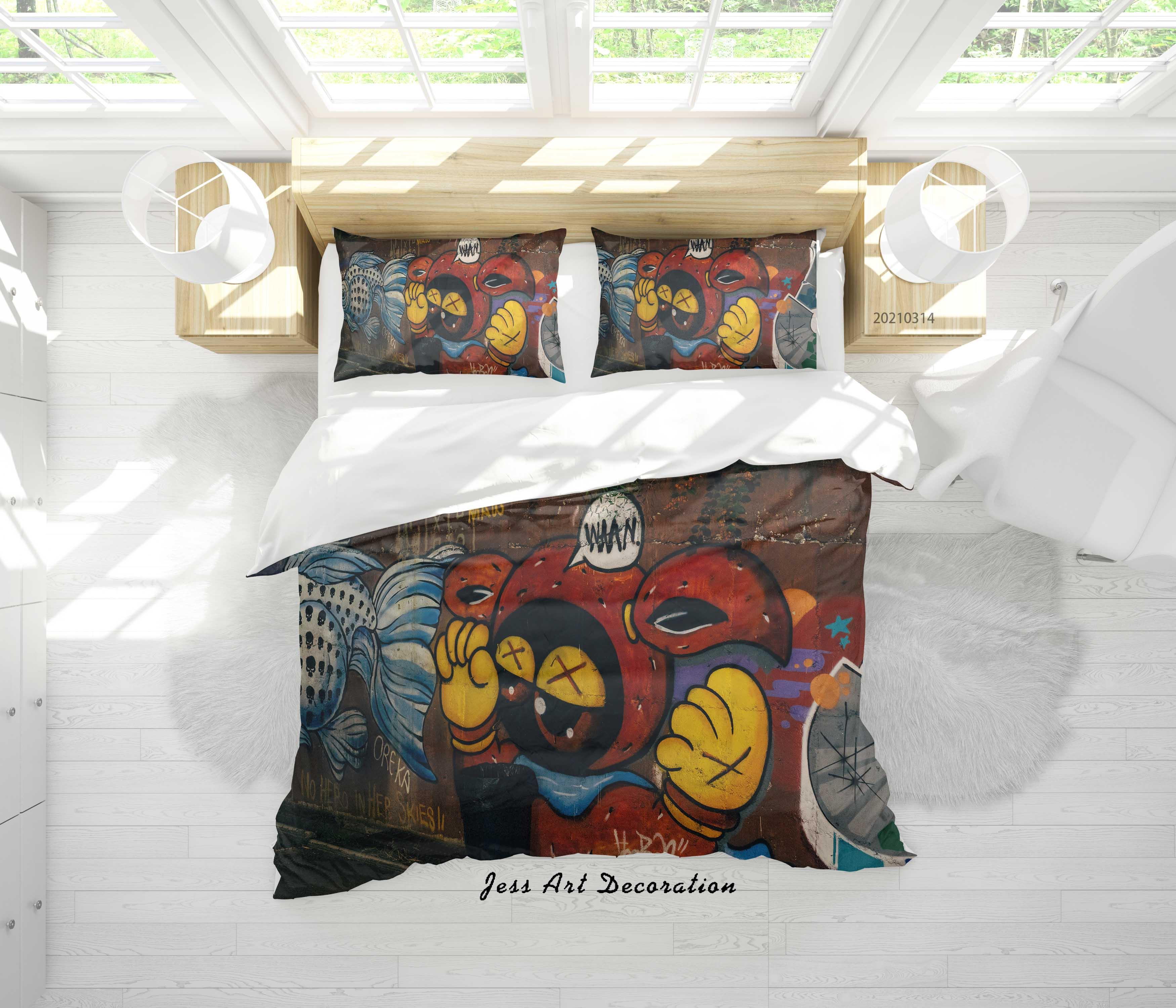 3D Abstract Colored Graffiti Monster Quilt Cover Set Bedding Set Duvet Cover Pillowcases 169- Jess Art Decoration