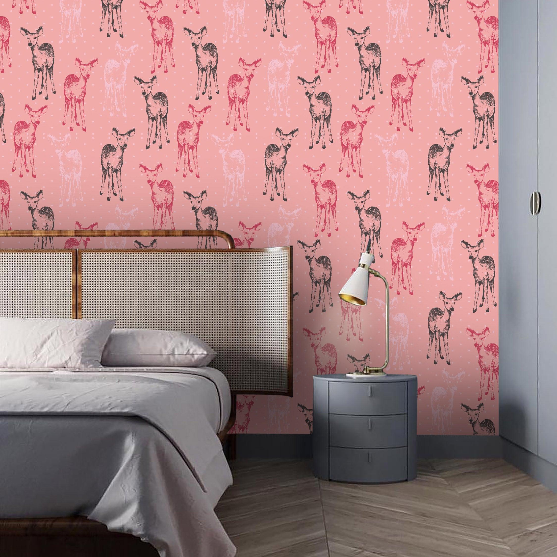 3D Deer Pink Wall Mural Wallpaper 59- Jess Art Decoration