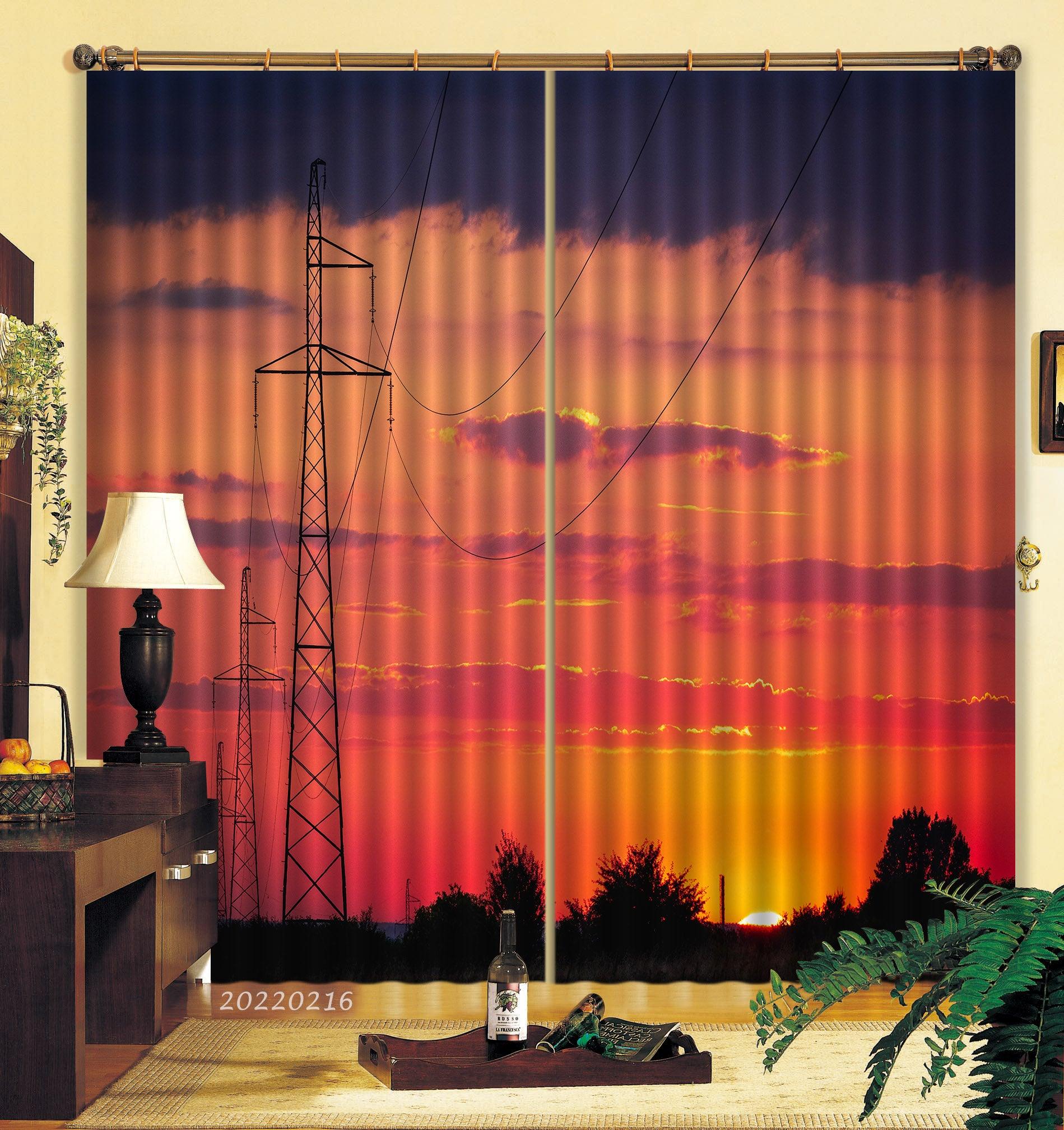 3D Wood Frame Red Sky Sunrise Scenery Curtains and Drapes GD 2231- Jess Art Decoration