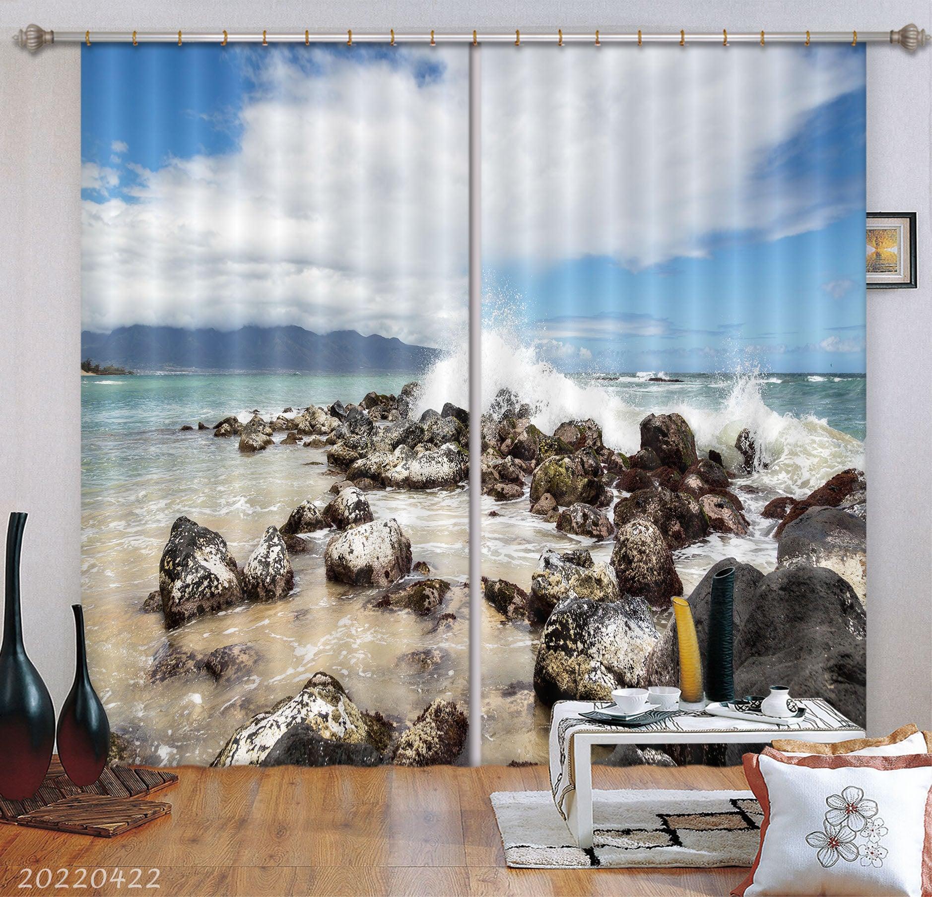 3D Landscape Ocean Wave Reef Horizon Cloud Curtains and Drapes GD 4287- Jess Art Decoration