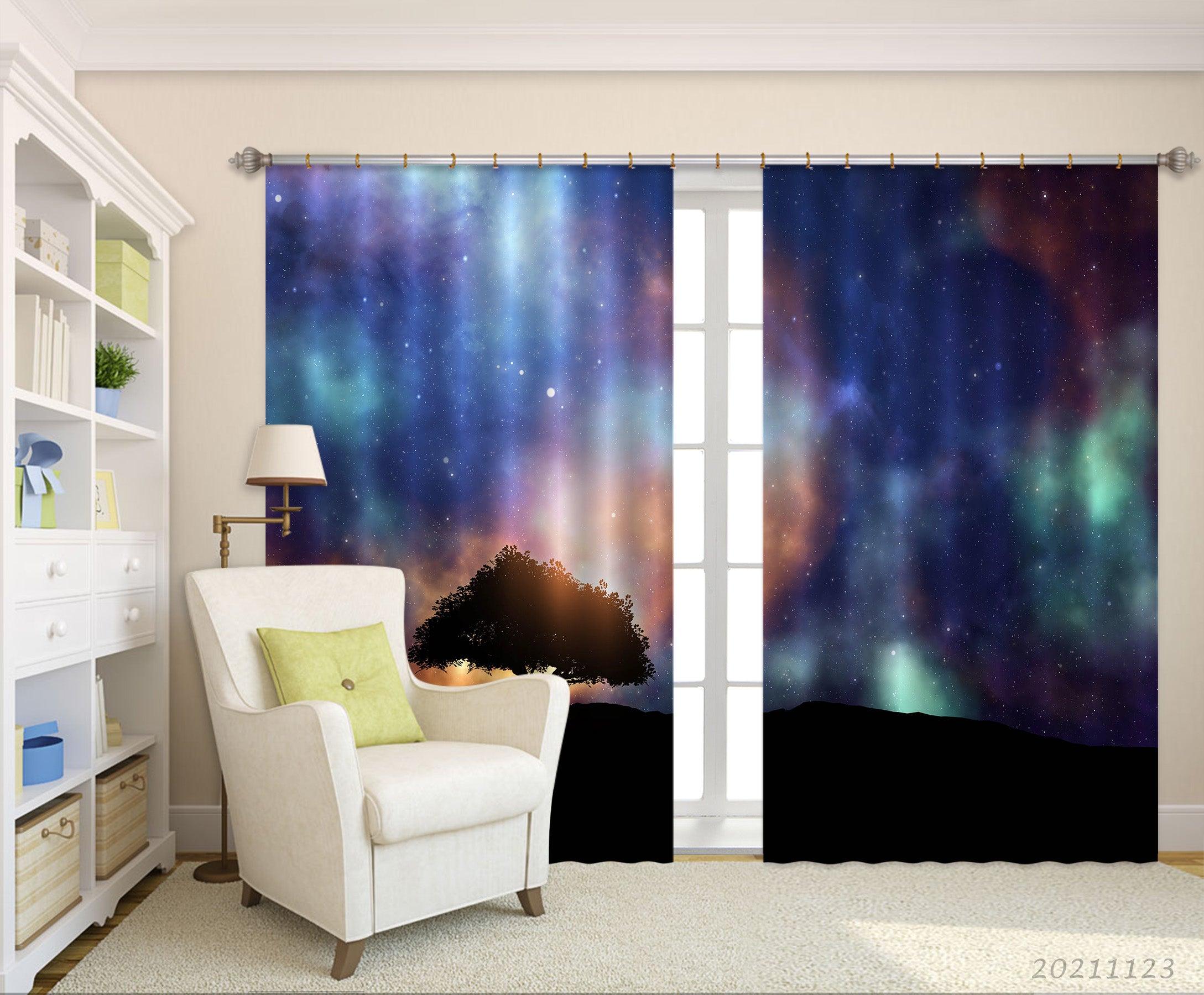 3D Abstract Space Tree Landscape Curtains and Drapes LQH 1- Jess Art Decoration