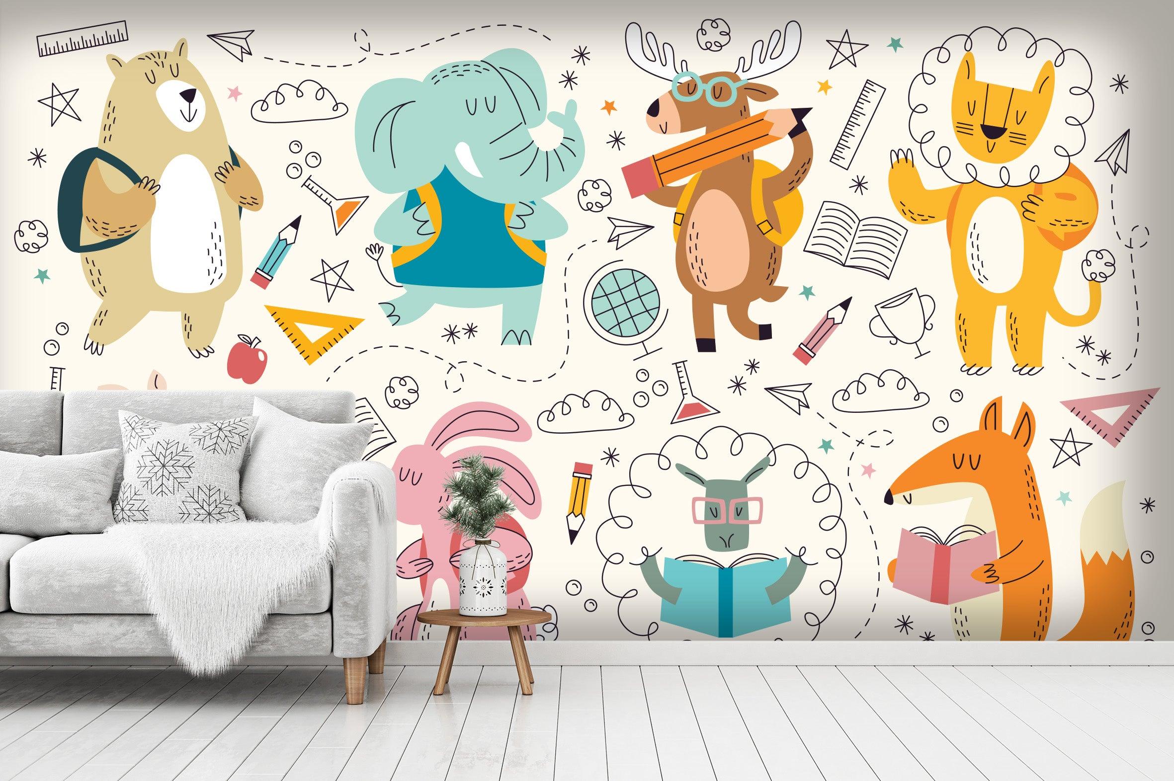 3D Cartoon Stick Figure Animals Wall Mural Wallpaper 50- Jess Art Decoration