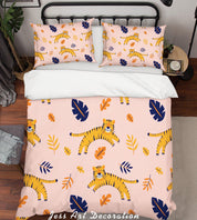 3D Tiger Leaf Pink Quilt Cover Set Bedding Set Pillowcases 203- Jess Art Decoration