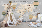 3D World Map Hot Air Balloon Wall Mural Wallpaper LQH 35- Jess Art Decoration