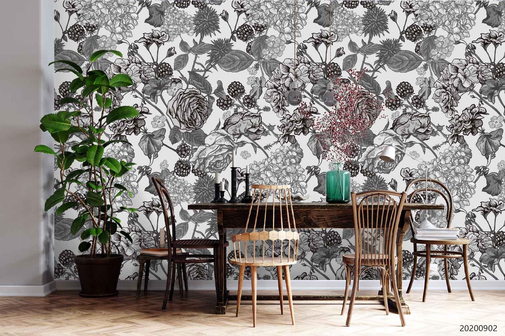 3D Hand Sketching Floral Plant Wall Mural Wallpaper LXL 1325- Jess Art Decoration
